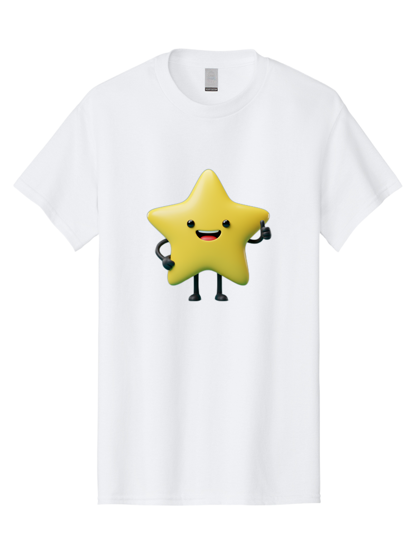 Star-Character-1 Men'S Graphic Tee, 100% Cotton, Comfortable Casual Summer Wear, Machine Washable, Smiling Star Character, Cartoon Star, 3D Illustration, Happy Face, Cute Character Design, Yellow Star, Star With Arms And Legs, Funny Graphics, Bae777