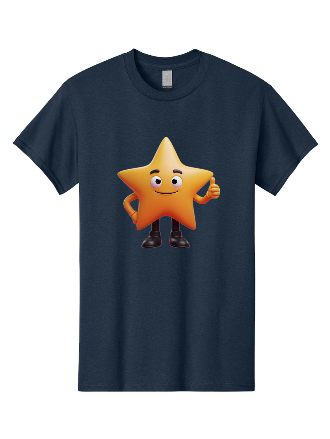 Star-Character-2 Men'S Graphic Tee, 100% Cotton, Comfortable Casual Summer Wear, Machine Washable, Cartoon Star, Smiling Face, Thumbs Up, Positive Attitude, Friendly Character, 3D Illustration, Animated Star, Hand Gesture, Black Shoes Bae778