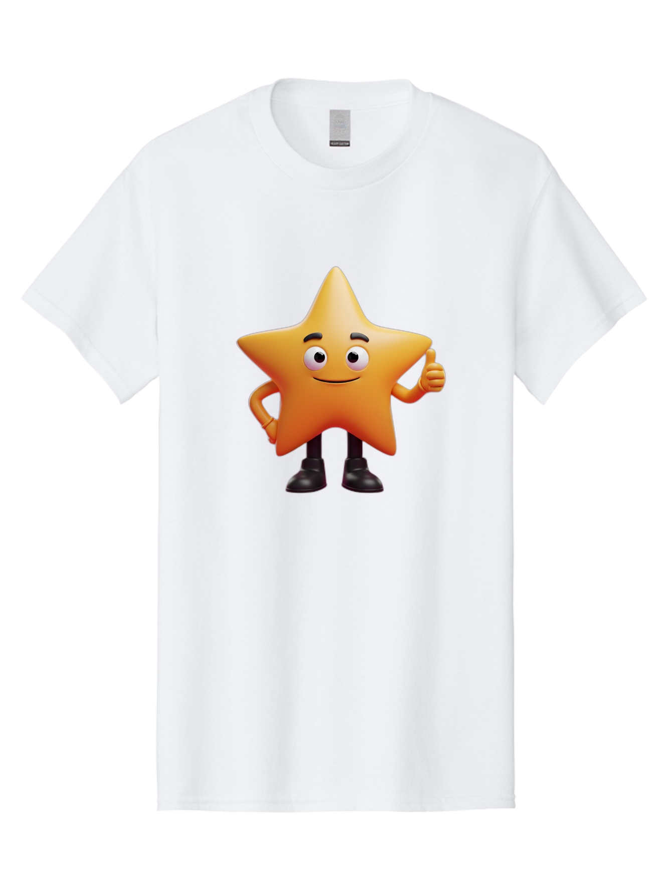 Star-Character-2 Men'S Graphic Tee, 100% Cotton, Comfortable Casual Summer Wear, Machine Washable, Cartoon Star, Smiling Face, Thumbs Up, Positive Attitude, Friendly Character, 3D Illustration, Animated Star, Hand Gesture, Black Shoes Bae778