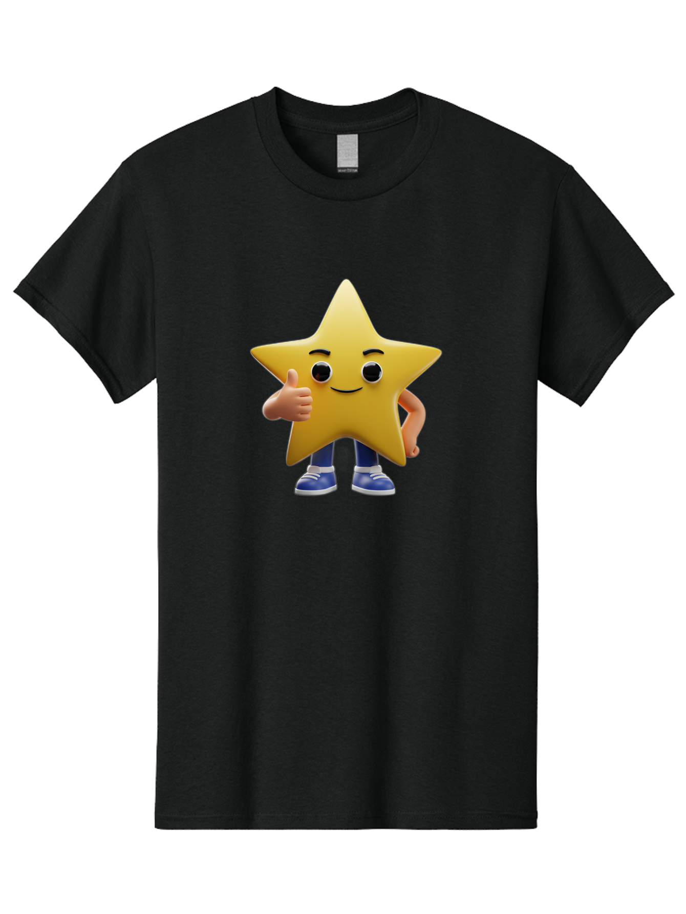 Star-Character-3 Men'S Graphic Tee, 100% Cotton, Comfortable Casual Summer Wear, Machine Washable, Yellow Star Character, Thumbs Up Gesture, Smiling Face, Blue Shoes, Childrens Illustration, Cartoon Style, Friendly Demeanor, Positive Vibe Bae779