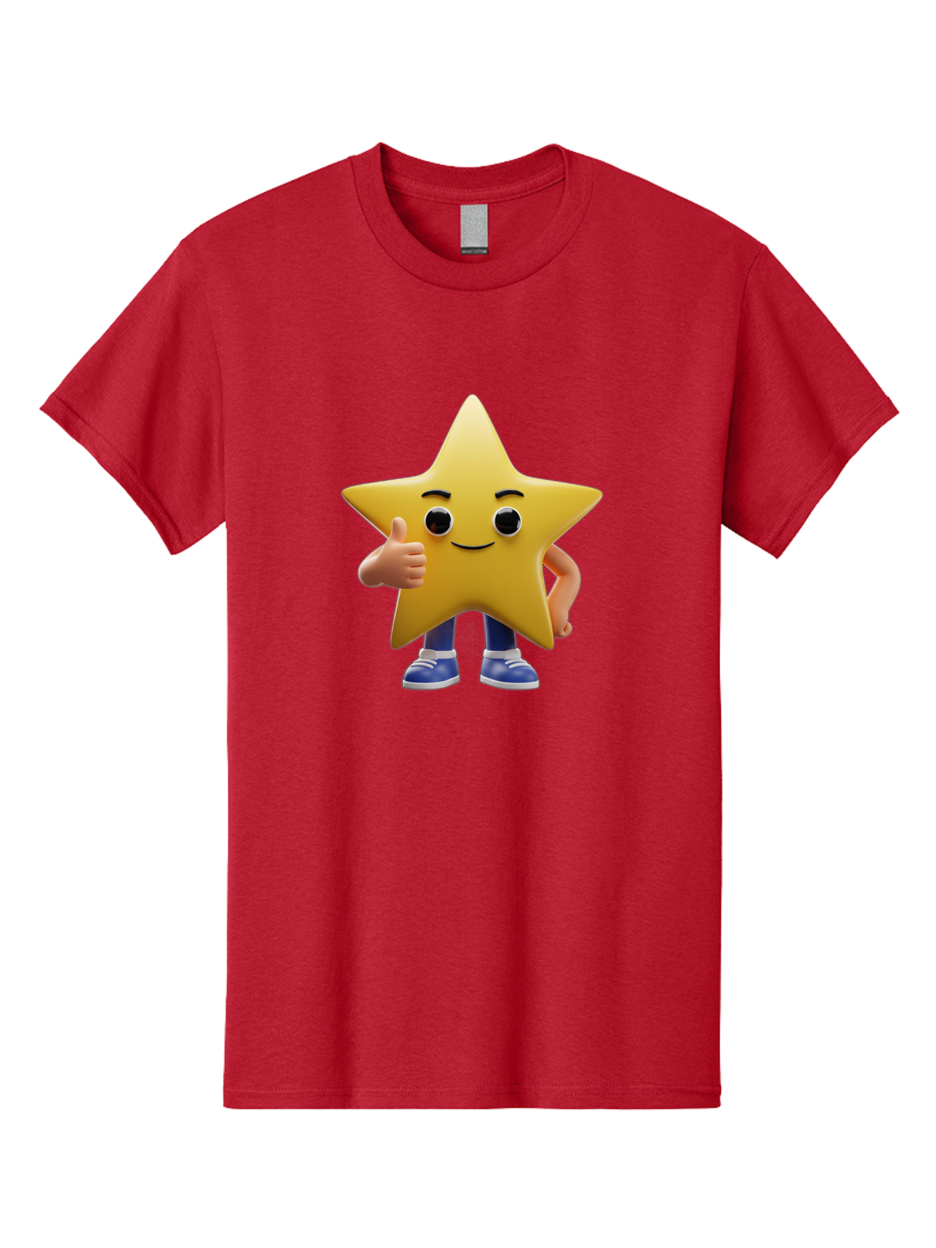 Star-Character-3 Men'S Graphic Tee, 100% Cotton, Comfortable Casual Summer Wear, Machine Washable, Yellow Star Character, Thumbs Up Gesture, Smiling Face, Blue Shoes, Childrens Illustration, Cartoon Style, Friendly Demeanor, Positive Vibe Bae779