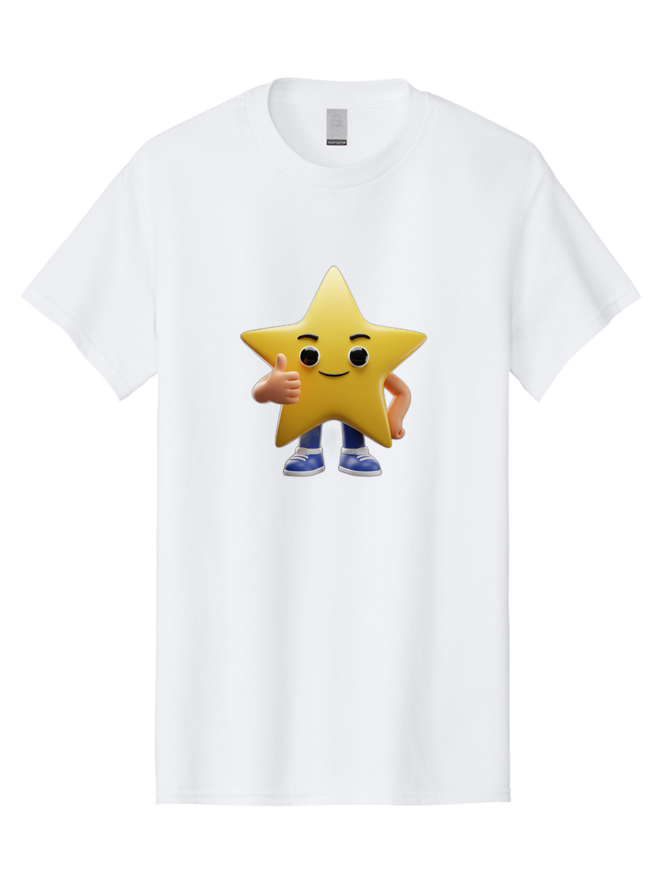 Star-Character-3 Men'S Graphic Tee, 100% Cotton, Comfortable Casual Summer Wear, Machine Washable, Yellow Star Character, Thumbs Up Gesture, Smiling Face, Blue Shoes, Childrens Illustration, Cartoon Style, Friendly Demeanor, Positive Vibe Bae779