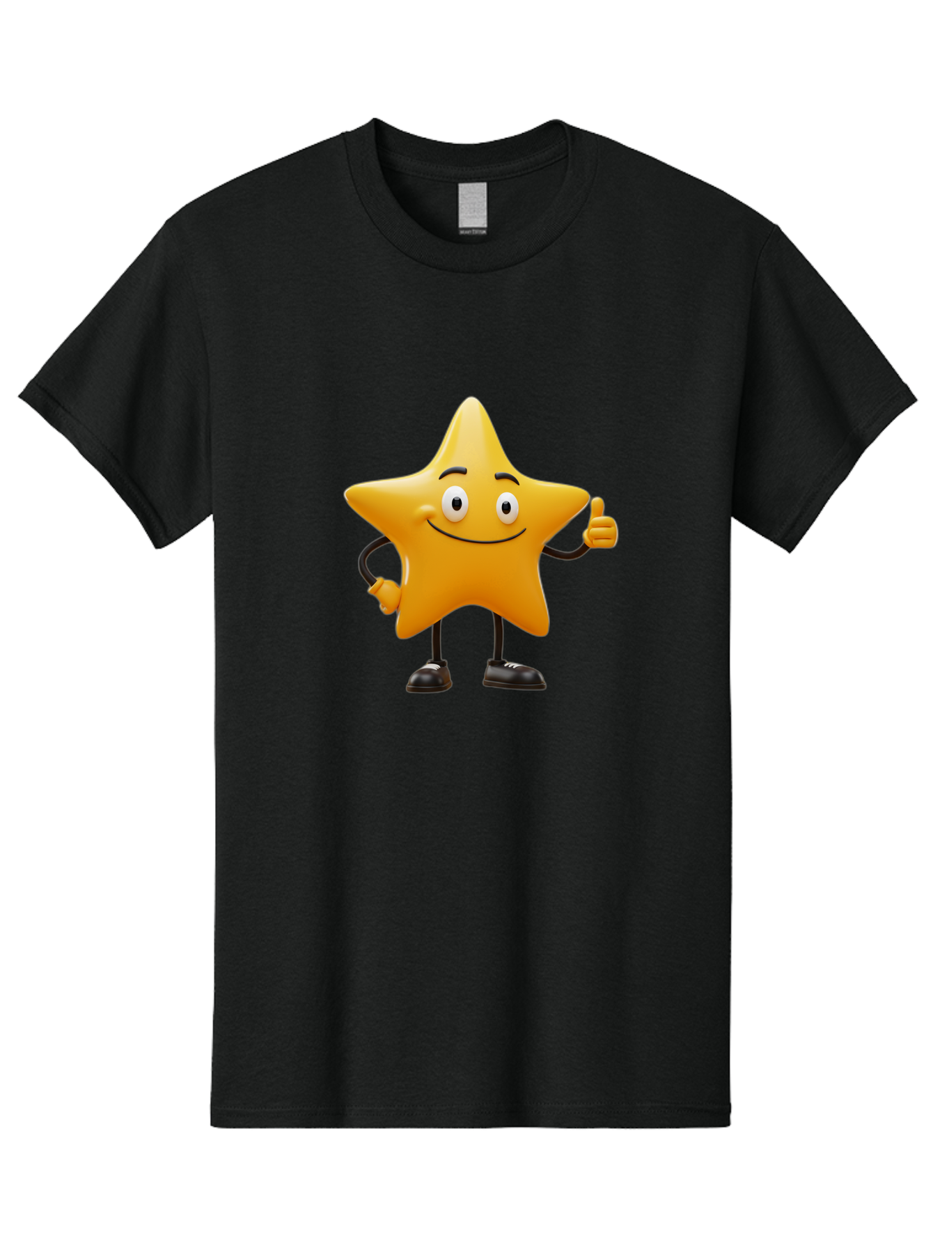 Star-Character-4 Men'S Graphic Tee, 100% Cotton, Comfortable Casual Summer Wear, Machine Washable, Smiling Star Character, Thumbs Up Gesture, Cartoon Style, Yellow Star, Funny Face, Animated Illustration, Friendly Demeanor, Positive Vibes, Bae780