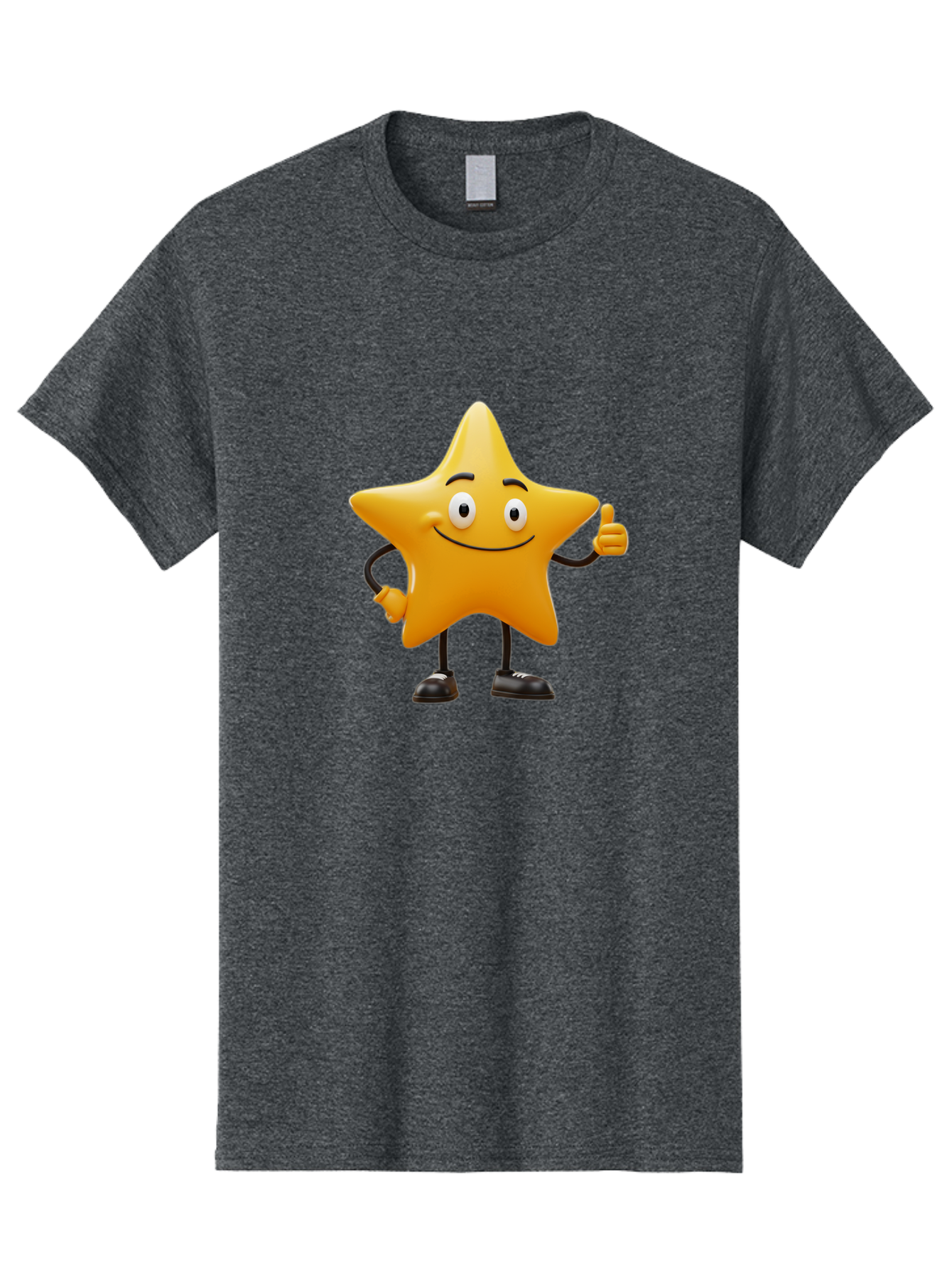 Star-Character-4 Men'S Graphic Tee, 100% Cotton, Comfortable Casual Summer Wear, Machine Washable, Smiling Star Character, Thumbs Up Gesture, Cartoon Style, Yellow Star, Funny Face, Animated Illustration, Friendly Demeanor, Positive Vibes, Bae780