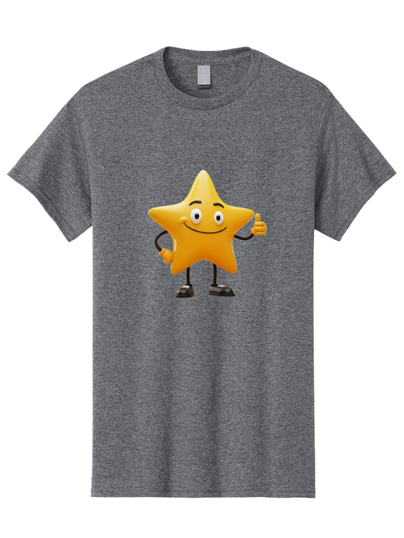 Star-Character-4 Men'S Graphic Tee, 100% Cotton, Comfortable Casual Summer Wear, Machine Washable, Smiling Star Character, Thumbs Up Gesture, Cartoon Style, Yellow Star, Funny Face, Animated Illustration, Friendly Demeanor, Positive Vibes, Bae780