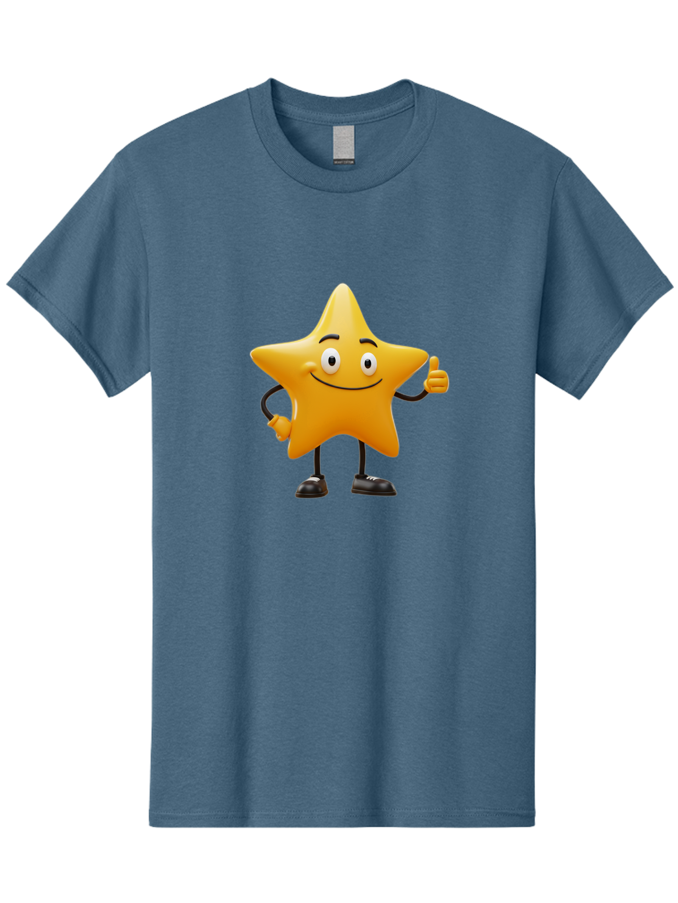 Star-Character-4 Men'S Graphic Tee, 100% Cotton, Comfortable Casual Summer Wear, Machine Washable, Smiling Star Character, Thumbs Up Gesture, Cartoon Style, Yellow Star, Funny Face, Animated Illustration, Friendly Demeanor, Positive Vibes, Bae780