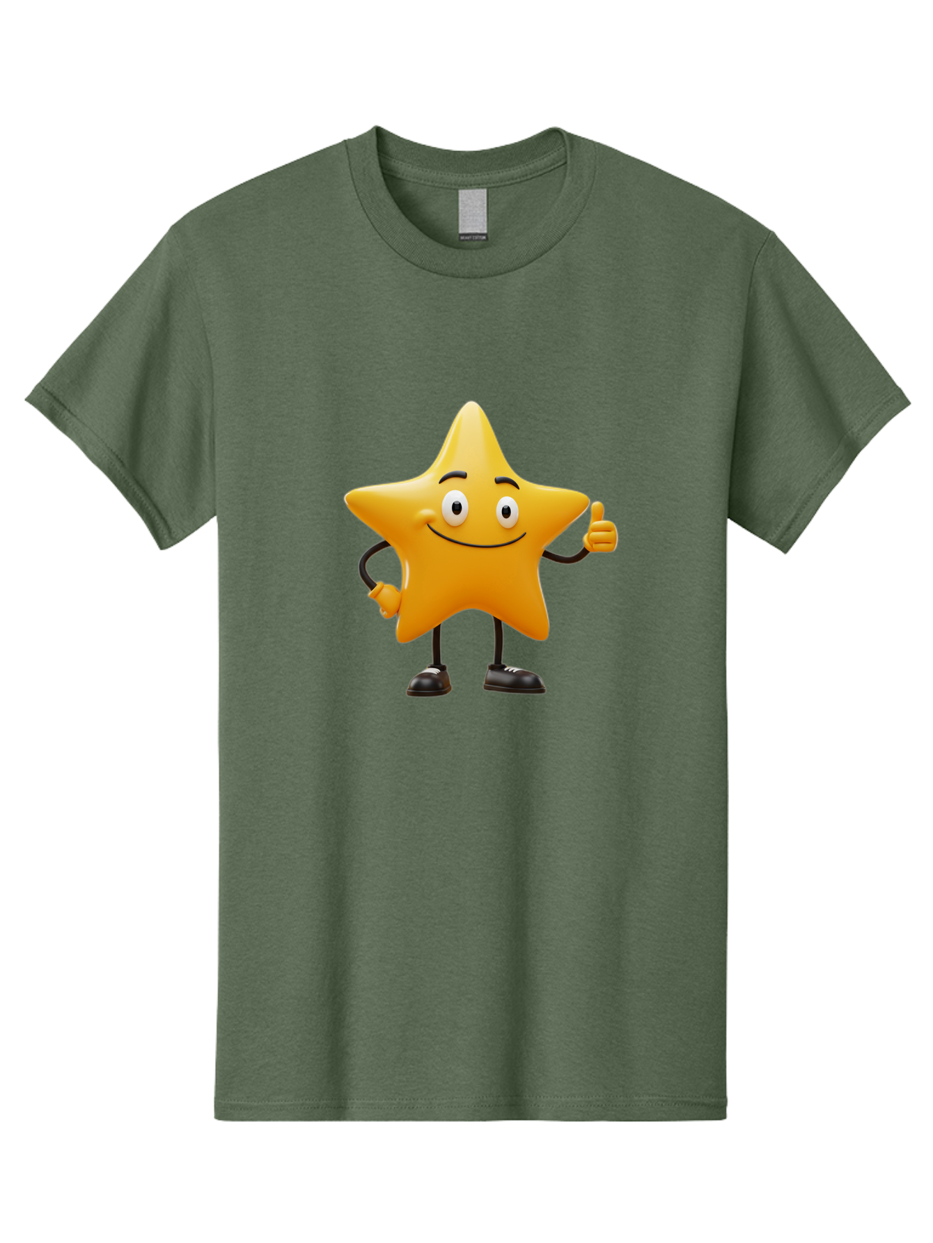 Star-Character-4 Men'S Graphic Tee, 100% Cotton, Comfortable Casual Summer Wear, Machine Washable, Smiling Star Character, Thumbs Up Gesture, Cartoon Style, Yellow Star, Funny Face, Animated Illustration, Friendly Demeanor, Positive Vibes, Bae780