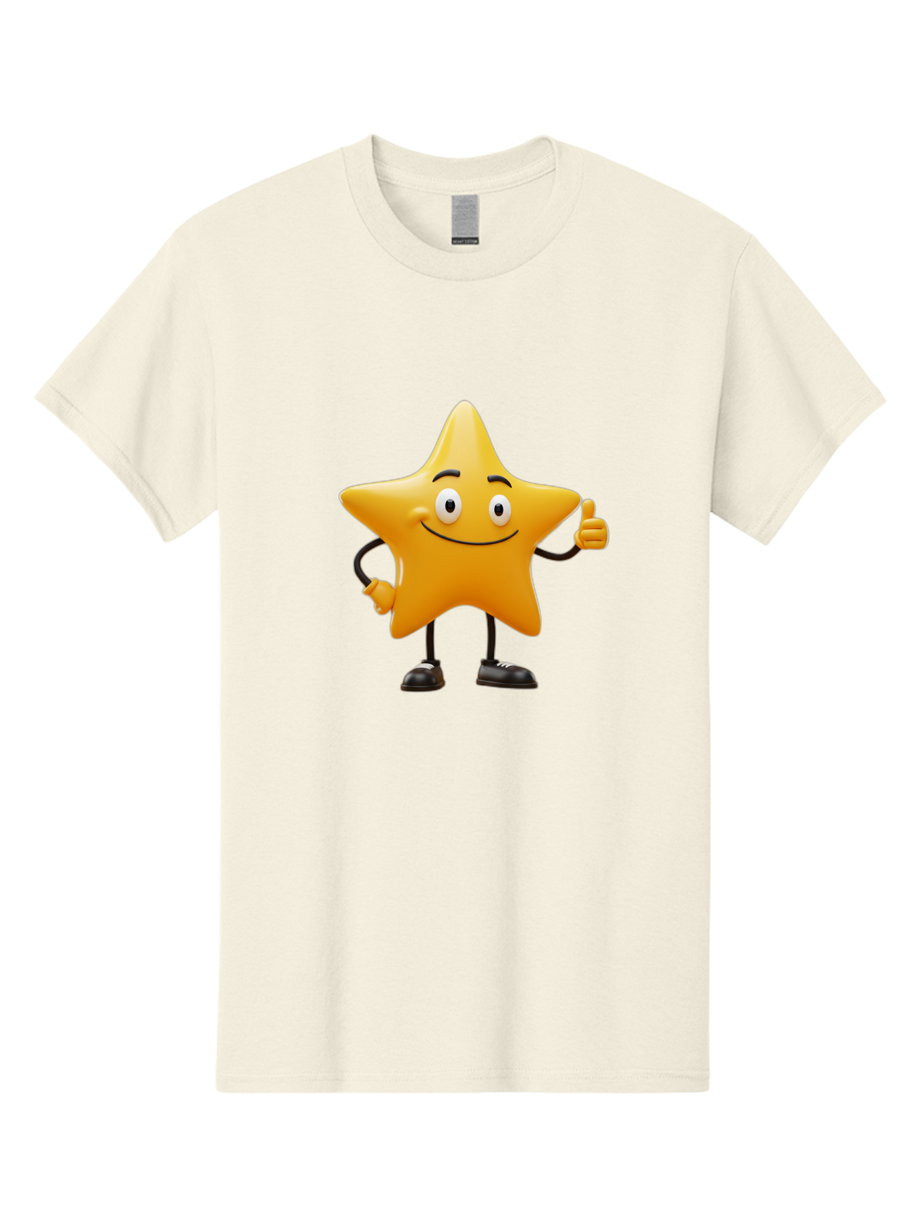 Star-Character-4 Men'S Graphic Tee, 100% Cotton, Comfortable Casual Summer Wear, Machine Washable, Smiling Star Character, Thumbs Up Gesture, Cartoon Style, Yellow Star, Funny Face, Animated Illustration, Friendly Demeanor, Positive Vibes, Bae780