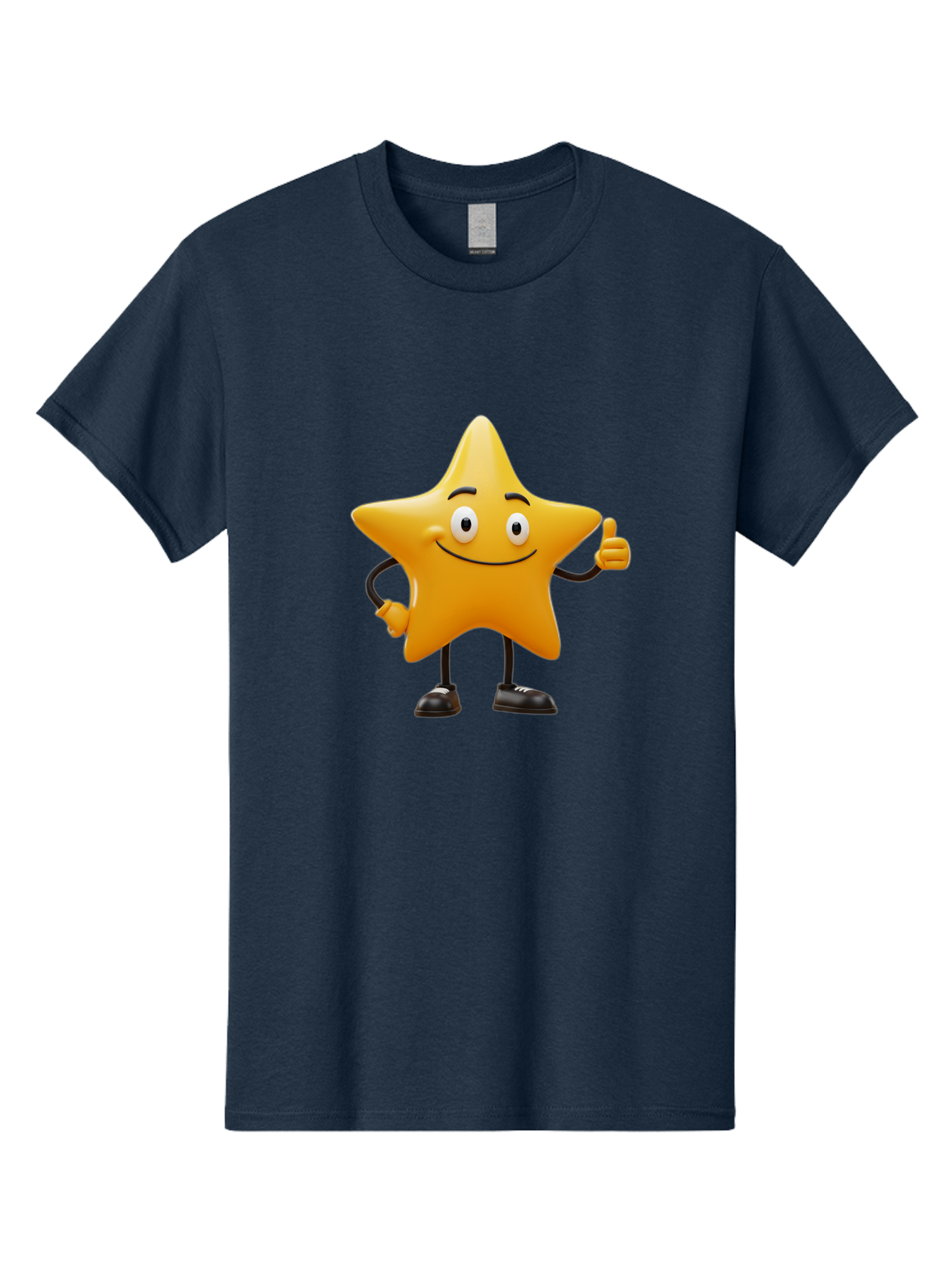 Star-Character-4 Men'S Graphic Tee, 100% Cotton, Comfortable Casual Summer Wear, Machine Washable, Smiling Star Character, Thumbs Up Gesture, Cartoon Style, Yellow Star, Funny Face, Animated Illustration, Friendly Demeanor, Positive Vibes, Bae780