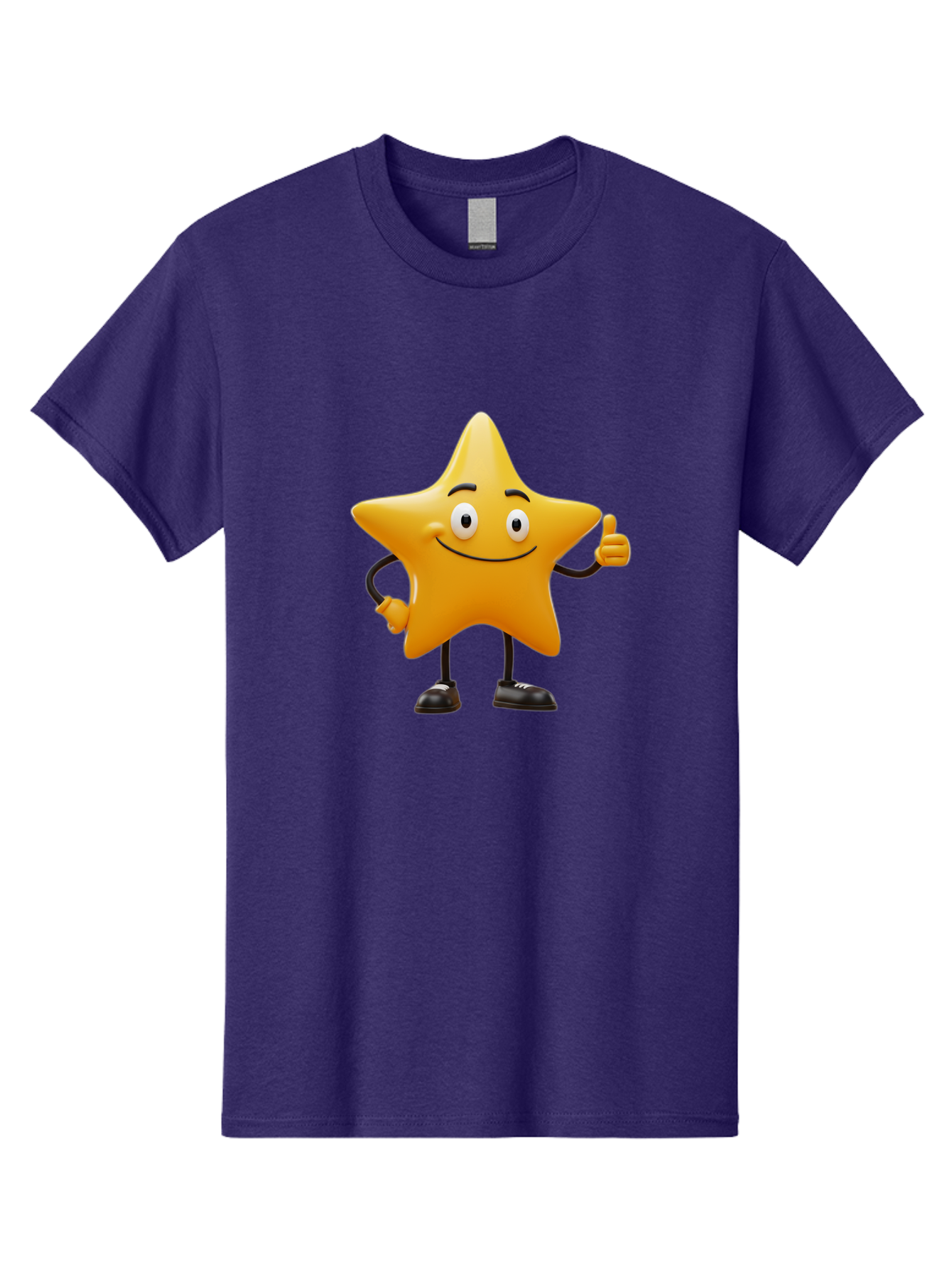 Star-Character-4 Men'S Graphic Tee, 100% Cotton, Comfortable Casual Summer Wear, Machine Washable, Smiling Star Character, Thumbs Up Gesture, Cartoon Style, Yellow Star, Funny Face, Animated Illustration, Friendly Demeanor, Positive Vibes, Bae780