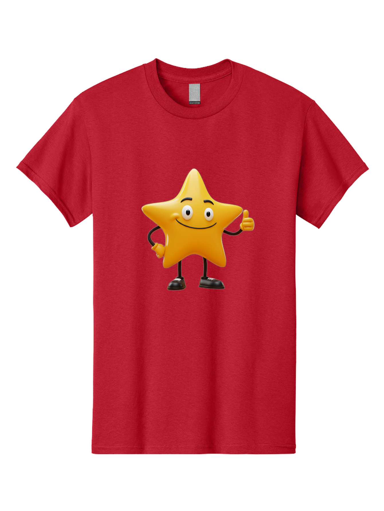 Star-Character-4 Men'S Graphic Tee, 100% Cotton, Comfortable Casual Summer Wear, Machine Washable, Smiling Star Character, Thumbs Up Gesture, Cartoon Style, Yellow Star, Funny Face, Animated Illustration, Friendly Demeanor, Positive Vibes, Bae780