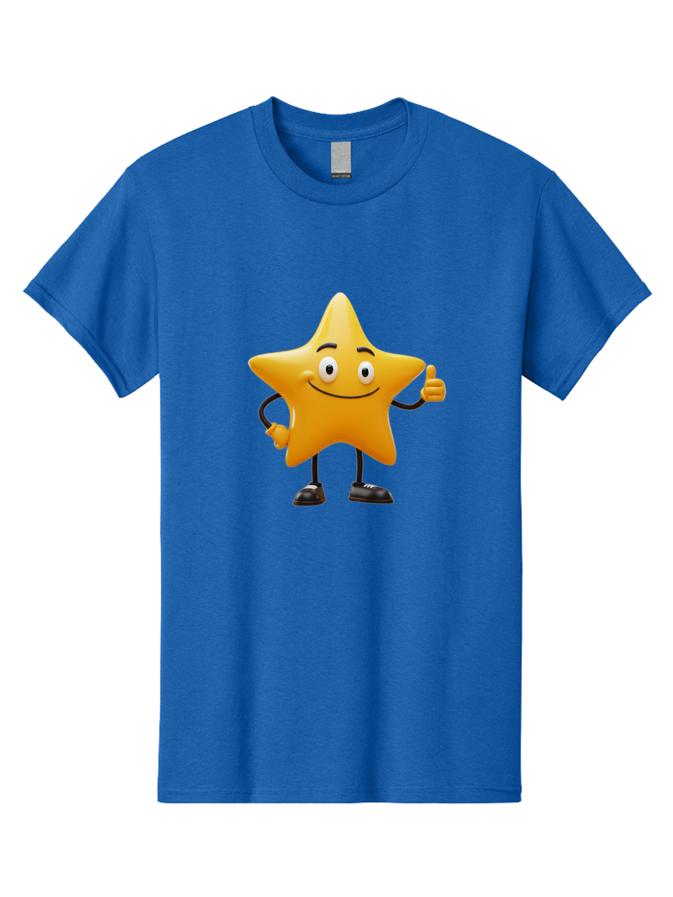 Star-Character-4 Men'S Graphic Tee, 100% Cotton, Comfortable Casual Summer Wear, Machine Washable, Smiling Star Character, Thumbs Up Gesture, Cartoon Style, Yellow Star, Funny Face, Animated Illustration, Friendly Demeanor, Positive Vibes, Bae780