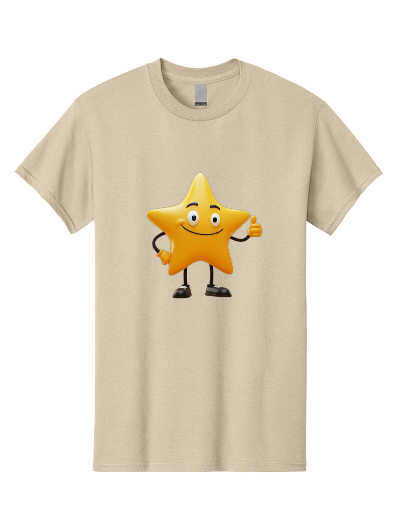 Star-Character-4 Men'S Graphic Tee, 100% Cotton, Comfortable Casual Summer Wear, Machine Washable, Smiling Star Character, Thumbs Up Gesture, Cartoon Style, Yellow Star, Funny Face, Animated Illustration, Friendly Demeanor, Positive Vibes, Bae780