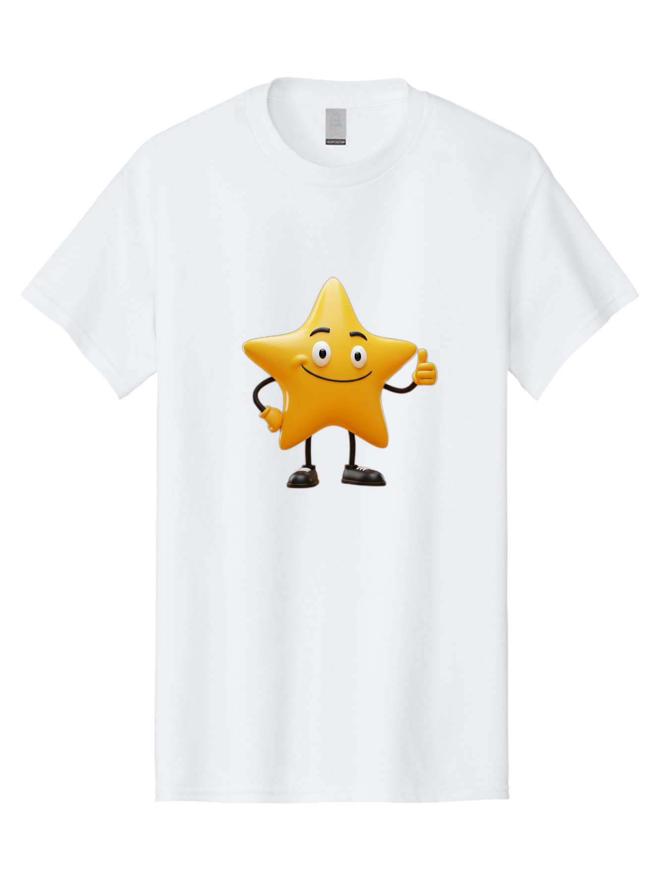 Star-Character-4 Men'S Graphic Tee, 100% Cotton, Comfortable Casual Summer Wear, Machine Washable, Smiling Star Character, Thumbs Up Gesture, Cartoon Style, Yellow Star, Funny Face, Animated Illustration, Friendly Demeanor, Positive Vibes, Bae780