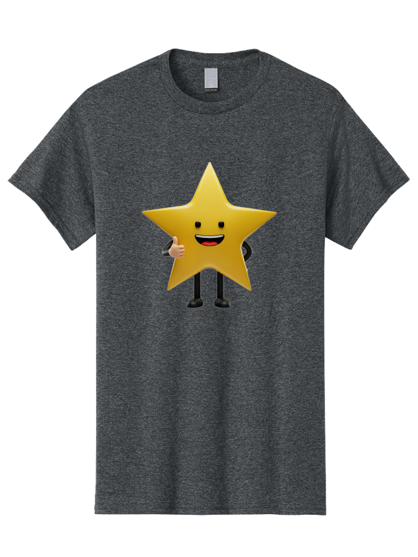 Star-Character-5 Men'S Graphic Tee, 100% Cotton, Comfortable Casual Summer Wear, Machine Washable, Smiling Star, Thumbs Up, Cartoon Character, Happy Face, Black Legs, Shiny Star, Friendly Gesture, Cheerful Mood, Animated Star, Positive Vibe Bae781