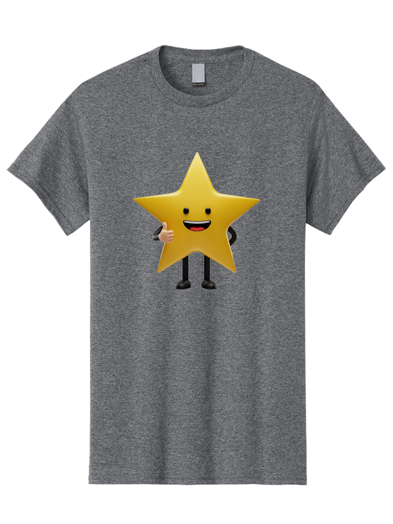 Star-Character-5 Men'S Graphic Tee, 100% Cotton, Comfortable Casual Summer Wear, Machine Washable, Smiling Star, Thumbs Up, Cartoon Character, Happy Face, Black Legs, Shiny Star, Friendly Gesture, Cheerful Mood, Animated Star, Positive Vibe Bae781
