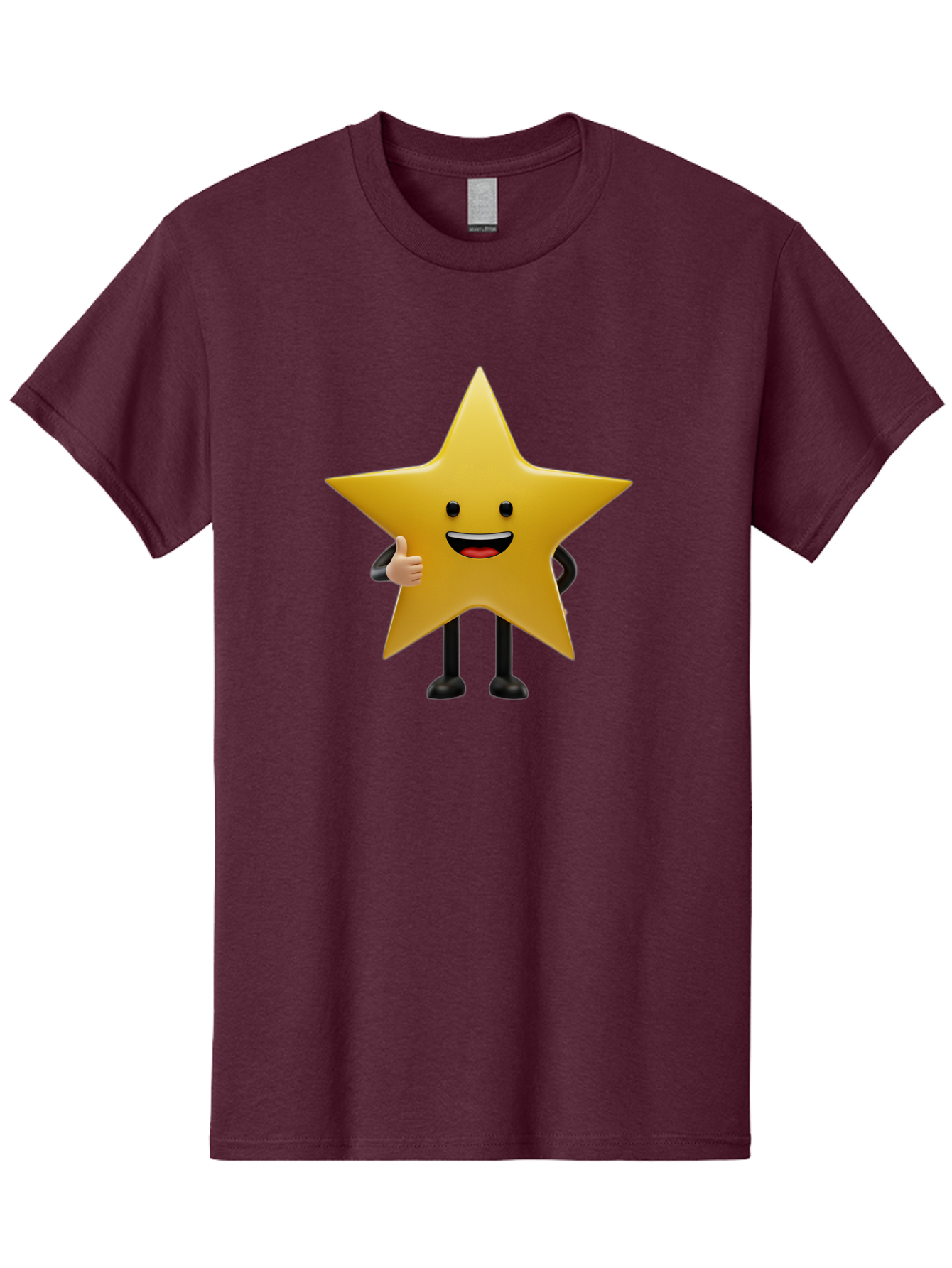 Star-Character-5 Men'S Graphic Tee, 100% Cotton, Comfortable Casual Summer Wear, Machine Washable, Smiling Star, Thumbs Up, Cartoon Character, Happy Face, Black Legs, Shiny Star, Friendly Gesture, Cheerful Mood, Animated Star, Positive Vibe Bae781