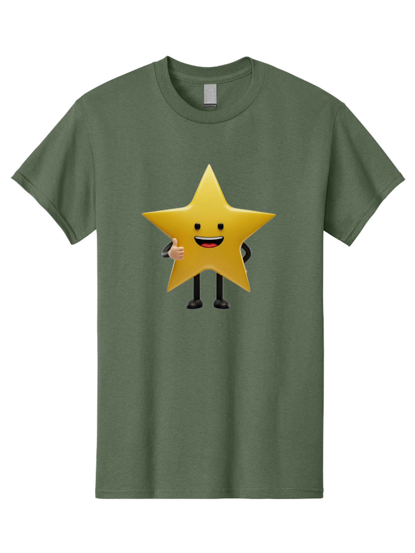 Star-Character-5 Men'S Graphic Tee, 100% Cotton, Comfortable Casual Summer Wear, Machine Washable, Smiling Star, Thumbs Up, Cartoon Character, Happy Face, Black Legs, Shiny Star, Friendly Gesture, Cheerful Mood, Animated Star, Positive Vibe Bae781