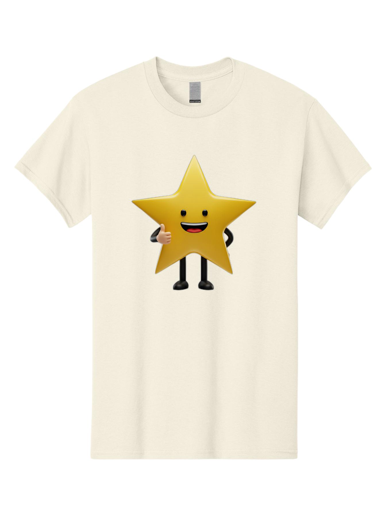 Star-Character-5 Men'S Graphic Tee, 100% Cotton, Comfortable Casual Summer Wear, Machine Washable, Smiling Star, Thumbs Up, Cartoon Character, Happy Face, Black Legs, Shiny Star, Friendly Gesture, Cheerful Mood, Animated Star, Positive Vibe Bae781