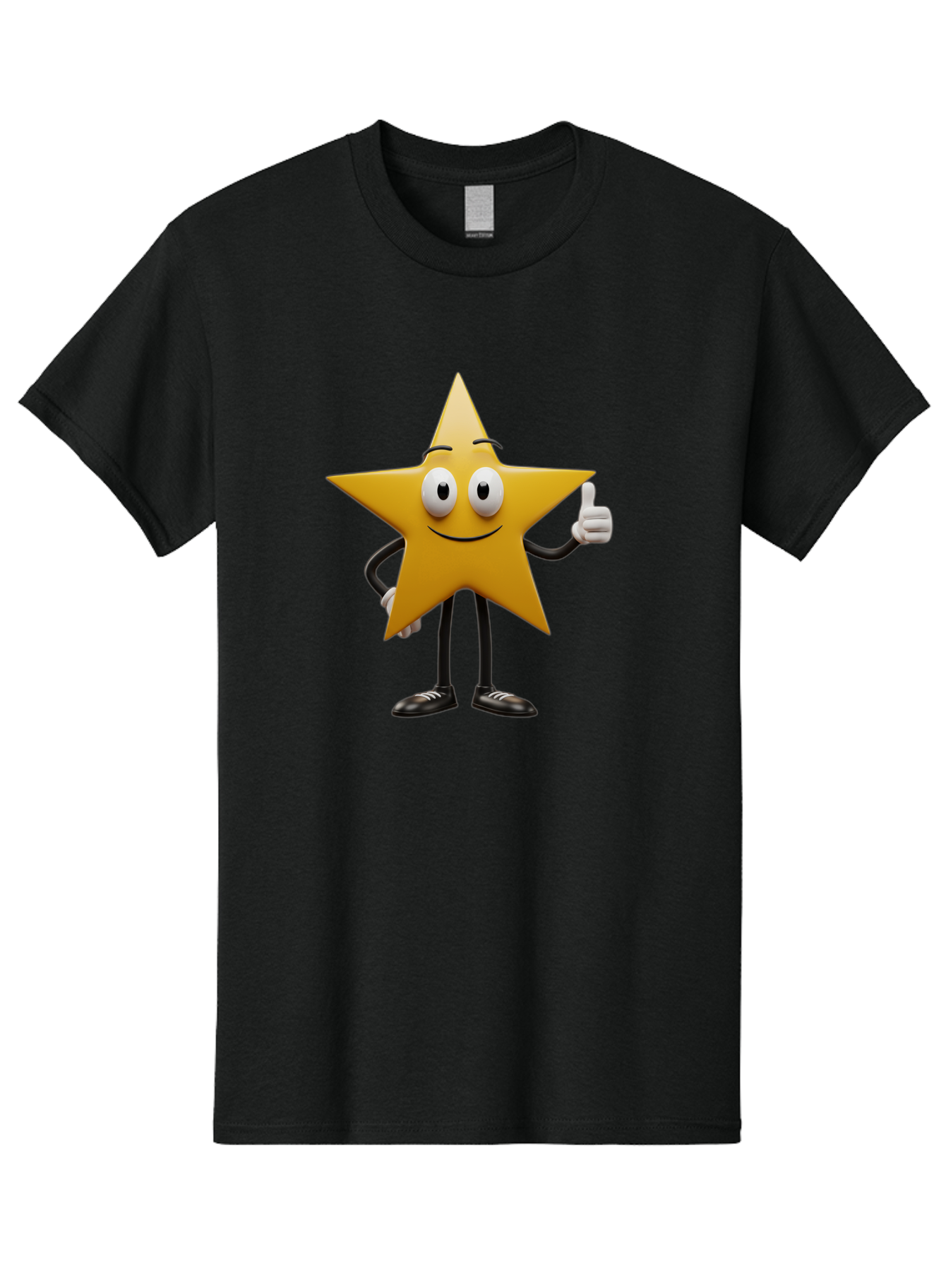 Star-Character-6 Men'S Graphic Tee, 100% Cotton, Comfortable Casual Summer Wear, Machine Washable, Smiling Star Character, Thumbs Up Gesture, Cartoon Style, Friendly Expression, Happy Mood, Positive Vibes, Yellow Star, Black Legs And Shoes, Bae782