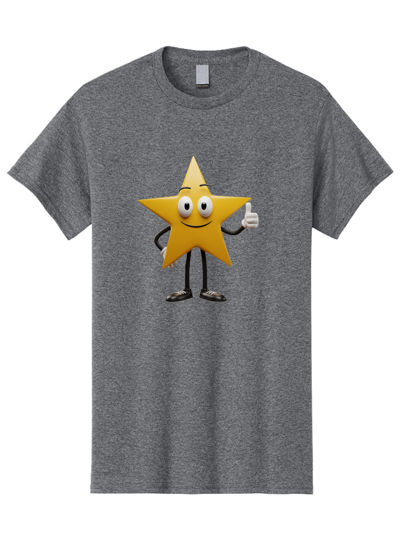 Star-Character-6 Men'S Graphic Tee, 100% Cotton, Comfortable Casual Summer Wear, Machine Washable, Smiling Star Character, Thumbs Up Gesture, Cartoon Style, Friendly Expression, Happy Mood, Positive Vibes, Yellow Star, Black Legs And Shoes, Bae782