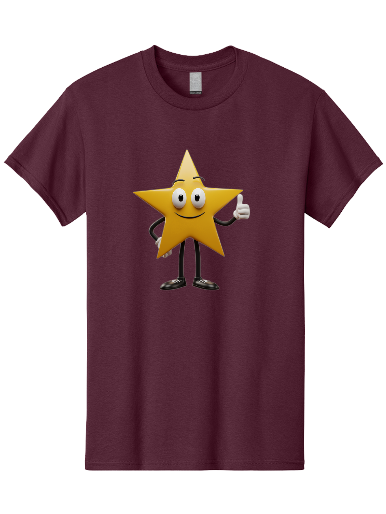 Star-Character-6 Men'S Graphic Tee, 100% Cotton, Comfortable Casual Summer Wear, Machine Washable, Smiling Star Character, Thumbs Up Gesture, Cartoon Style, Friendly Expression, Happy Mood, Positive Vibes, Yellow Star, Black Legs And Shoes, Bae782