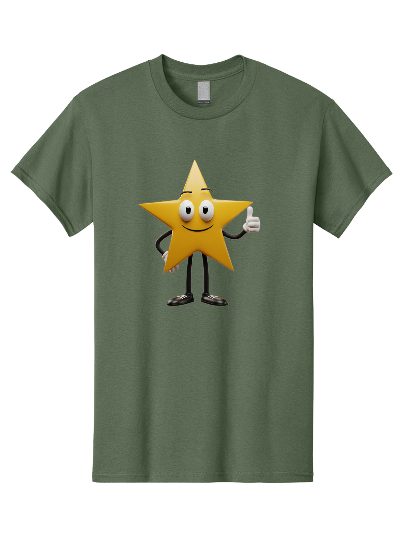 Star-Character-6 Men'S Graphic Tee, 100% Cotton, Comfortable Casual Summer Wear, Machine Washable, Smiling Star Character, Thumbs Up Gesture, Cartoon Style, Friendly Expression, Happy Mood, Positive Vibes, Yellow Star, Black Legs And Shoes, Bae782