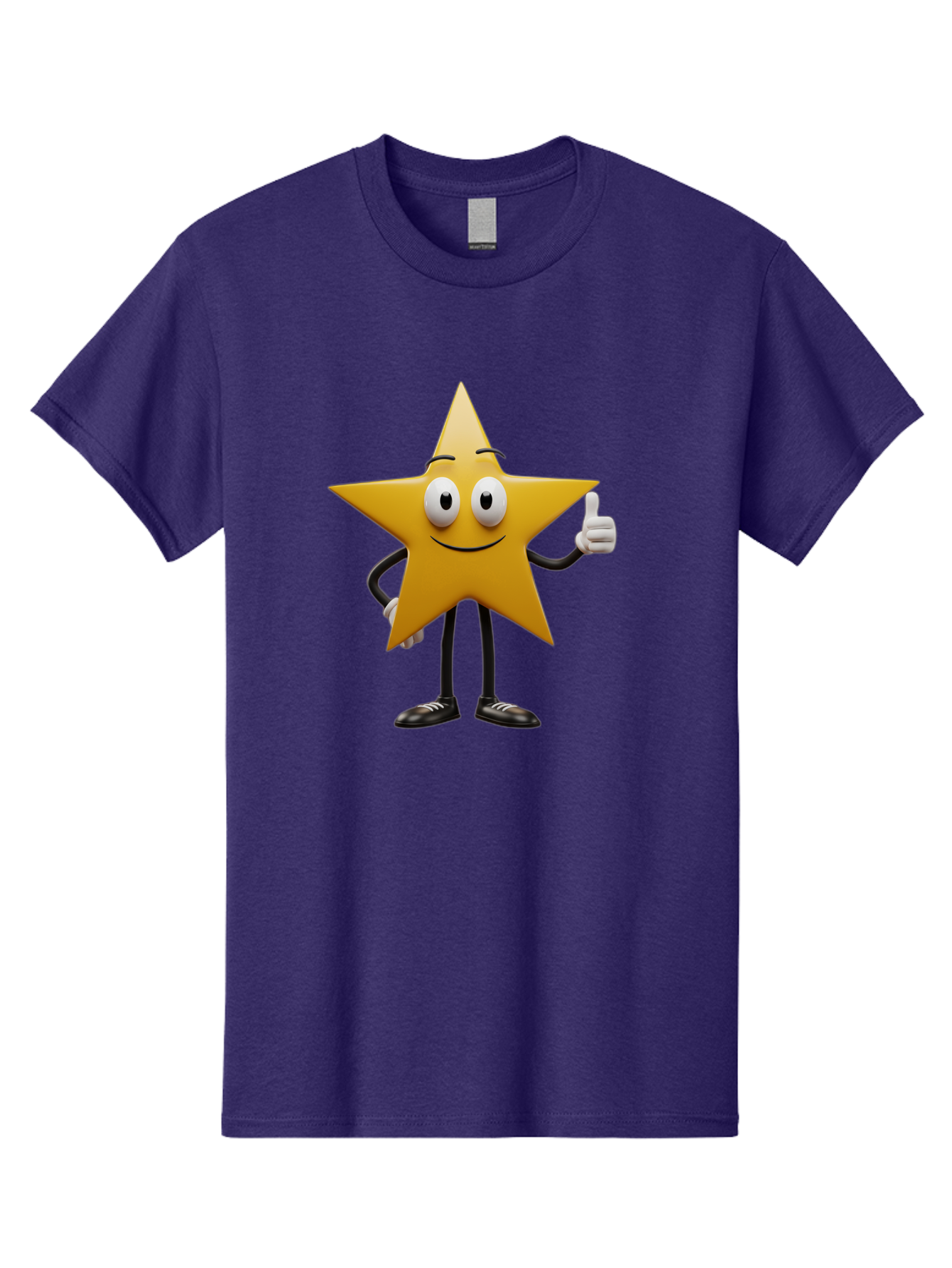 Star-Character-6 Men'S Graphic Tee, 100% Cotton, Comfortable Casual Summer Wear, Machine Washable, Smiling Star Character, Thumbs Up Gesture, Cartoon Style, Friendly Expression, Happy Mood, Positive Vibes, Yellow Star, Black Legs And Shoes, Bae782