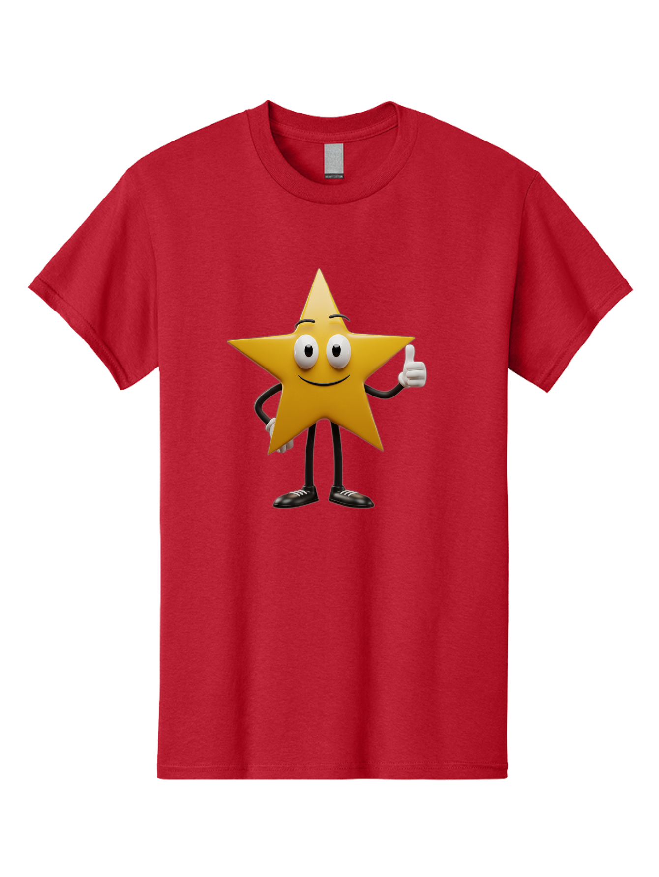 Star-Character-6 Men'S Graphic Tee, 100% Cotton, Comfortable Casual Summer Wear, Machine Washable, Smiling Star Character, Thumbs Up Gesture, Cartoon Style, Friendly Expression, Happy Mood, Positive Vibes, Yellow Star, Black Legs And Shoes, Bae782