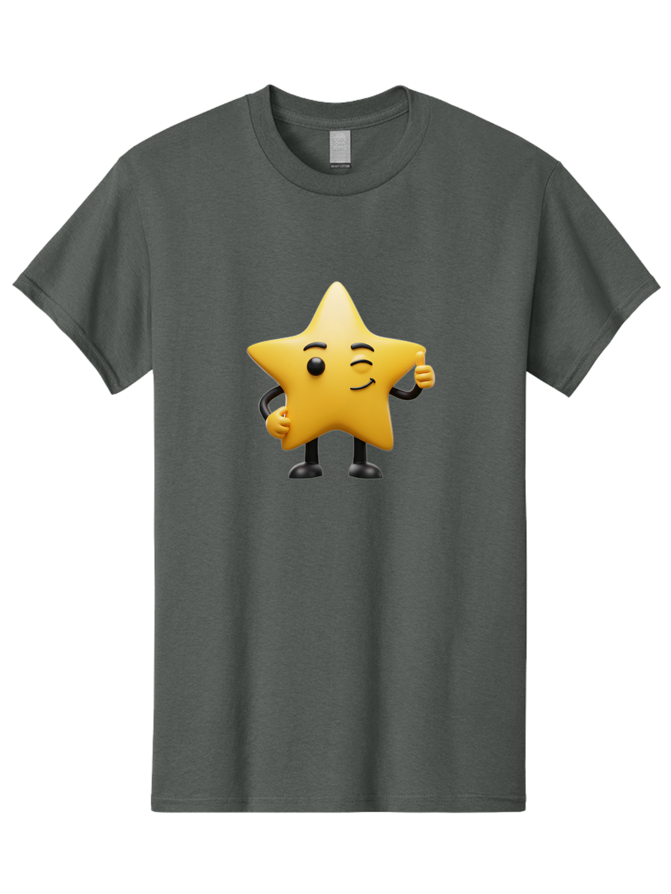 Star-Character-7 Men'S Graphic Tee, 100% Cotton, Comfortable Casual Summer Wear, Machine Washable, Happy Star, Cartoon Character, Smiley Face, Thumbs Up, Cheerful Personality, Animated Figure, Shiny Star, Positive Vibes, Friendly Emoji, Bae783
