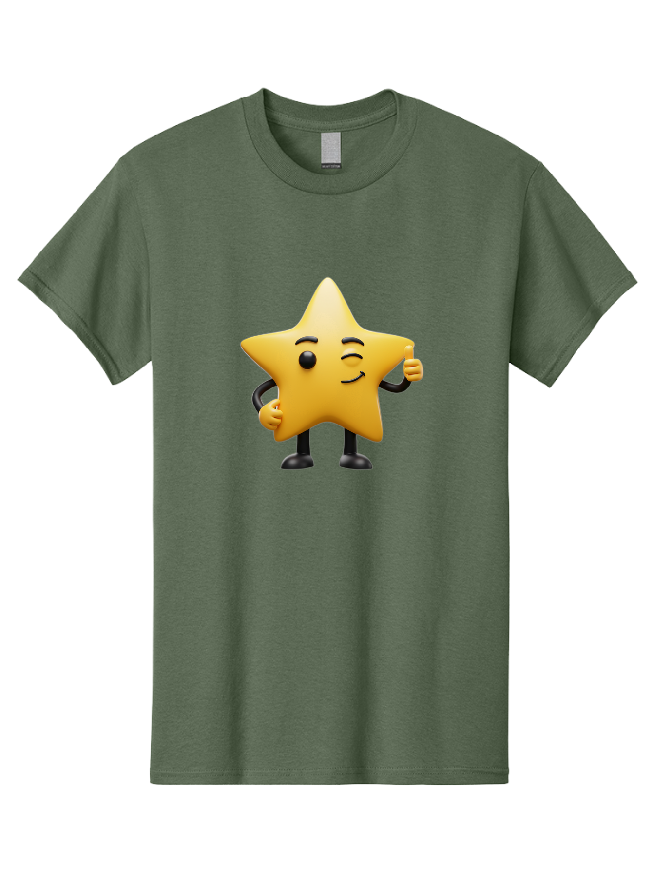 Star-Character-7 Men'S Graphic Tee, 100% Cotton, Comfortable Casual Summer Wear, Machine Washable, Happy Star, Cartoon Character, Smiley Face, Thumbs Up, Cheerful Personality, Animated Figure, Shiny Star, Positive Vibes, Friendly Emoji, Bae783