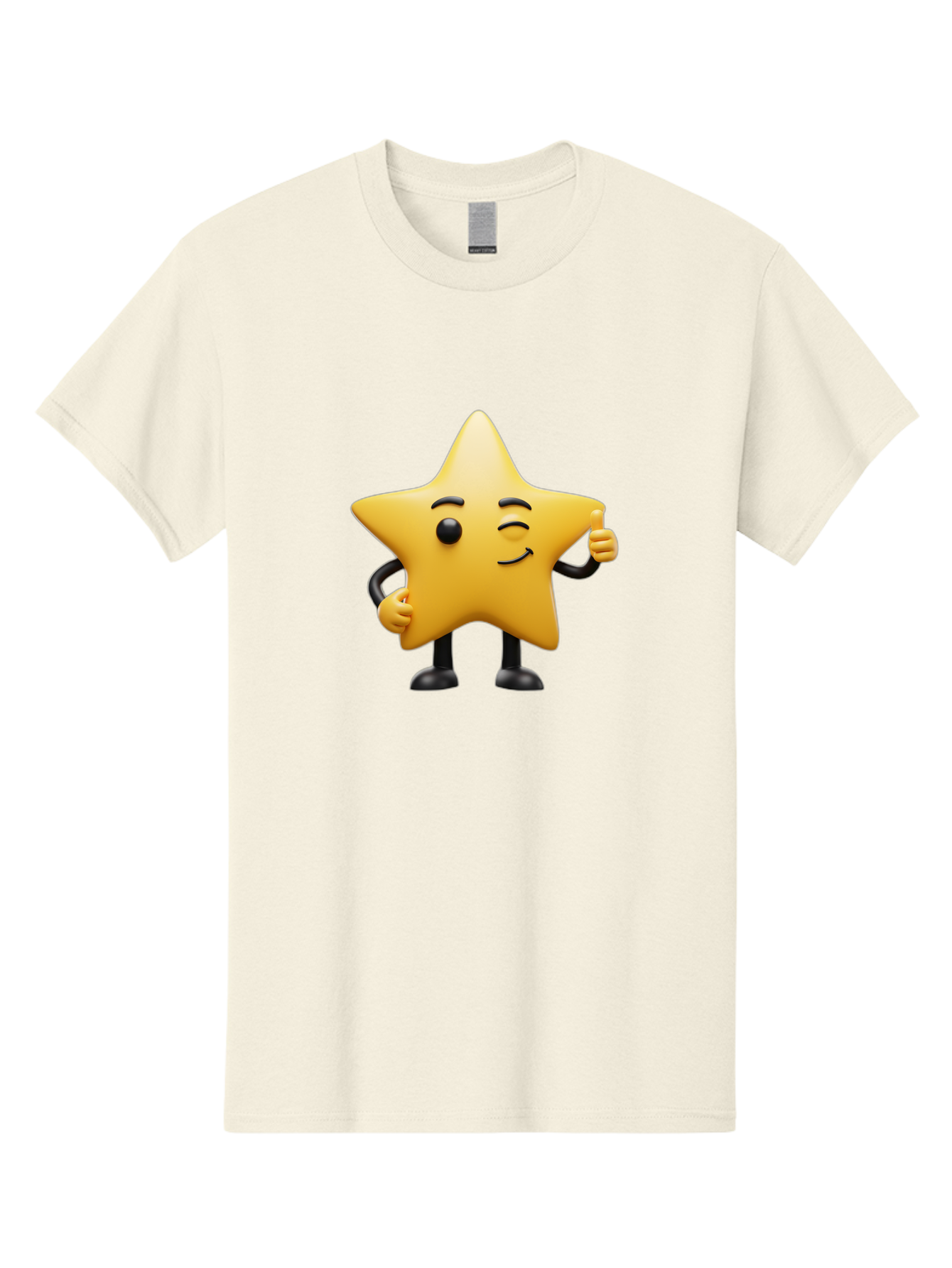 Star-Character-7 Men'S Graphic Tee, 100% Cotton, Comfortable Casual Summer Wear, Machine Washable, Happy Star, Cartoon Character, Smiley Face, Thumbs Up, Cheerful Personality, Animated Figure, Shiny Star, Positive Vibes, Friendly Emoji, Bae783