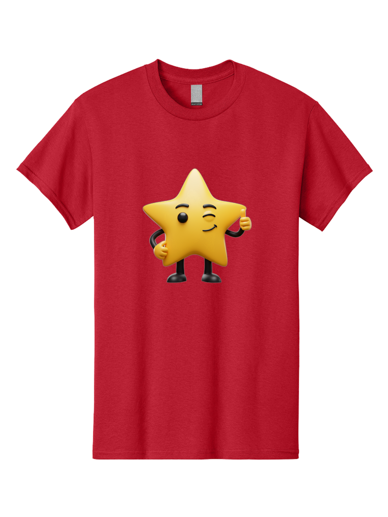 Star-Character-7 Men'S Graphic Tee, 100% Cotton, Comfortable Casual Summer Wear, Machine Washable, Happy Star, Cartoon Character, Smiley Face, Thumbs Up, Cheerful Personality, Animated Figure, Shiny Star, Positive Vibes, Friendly Emoji, Bae783
