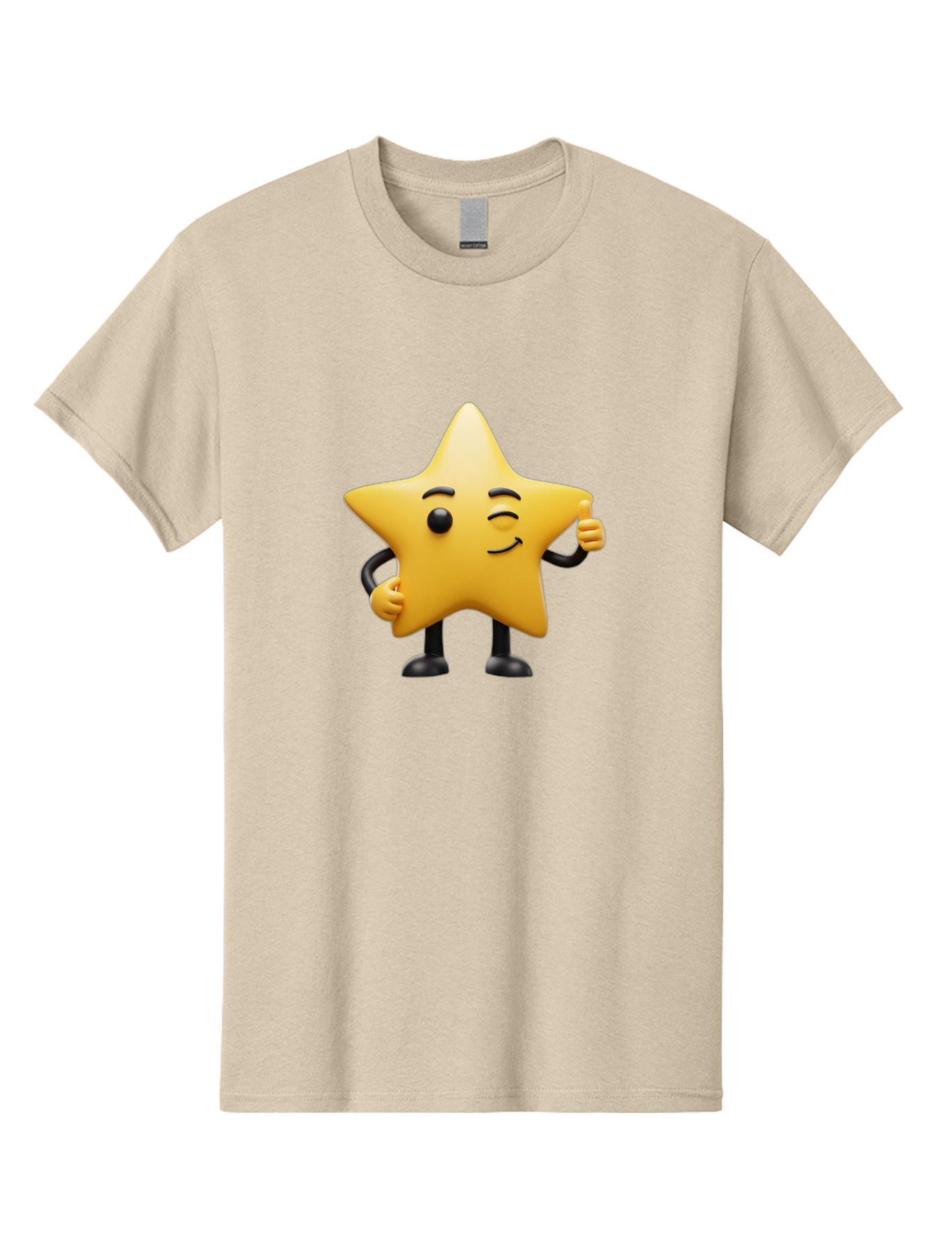 Star-Character-7 Men'S Graphic Tee, 100% Cotton, Comfortable Casual Summer Wear, Machine Washable, Happy Star, Cartoon Character, Smiley Face, Thumbs Up, Cheerful Personality, Animated Figure, Shiny Star, Positive Vibes, Friendly Emoji, Bae783