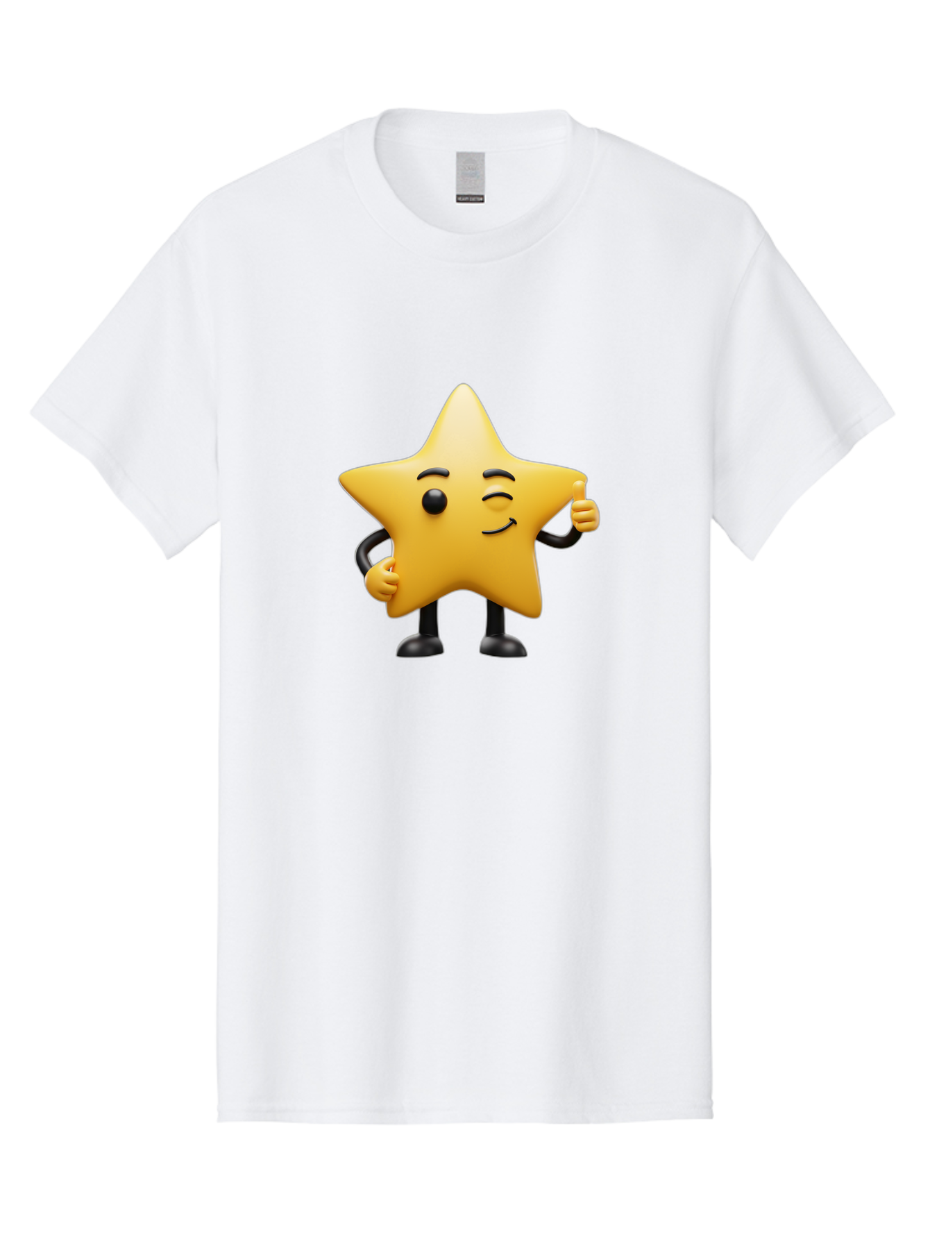 Star-Character-7 Men'S Graphic Tee, 100% Cotton, Comfortable Casual Summer Wear, Machine Washable, Happy Star, Cartoon Character, Smiley Face, Thumbs Up, Cheerful Personality, Animated Figure, Shiny Star, Positive Vibes, Friendly Emoji, Bae783