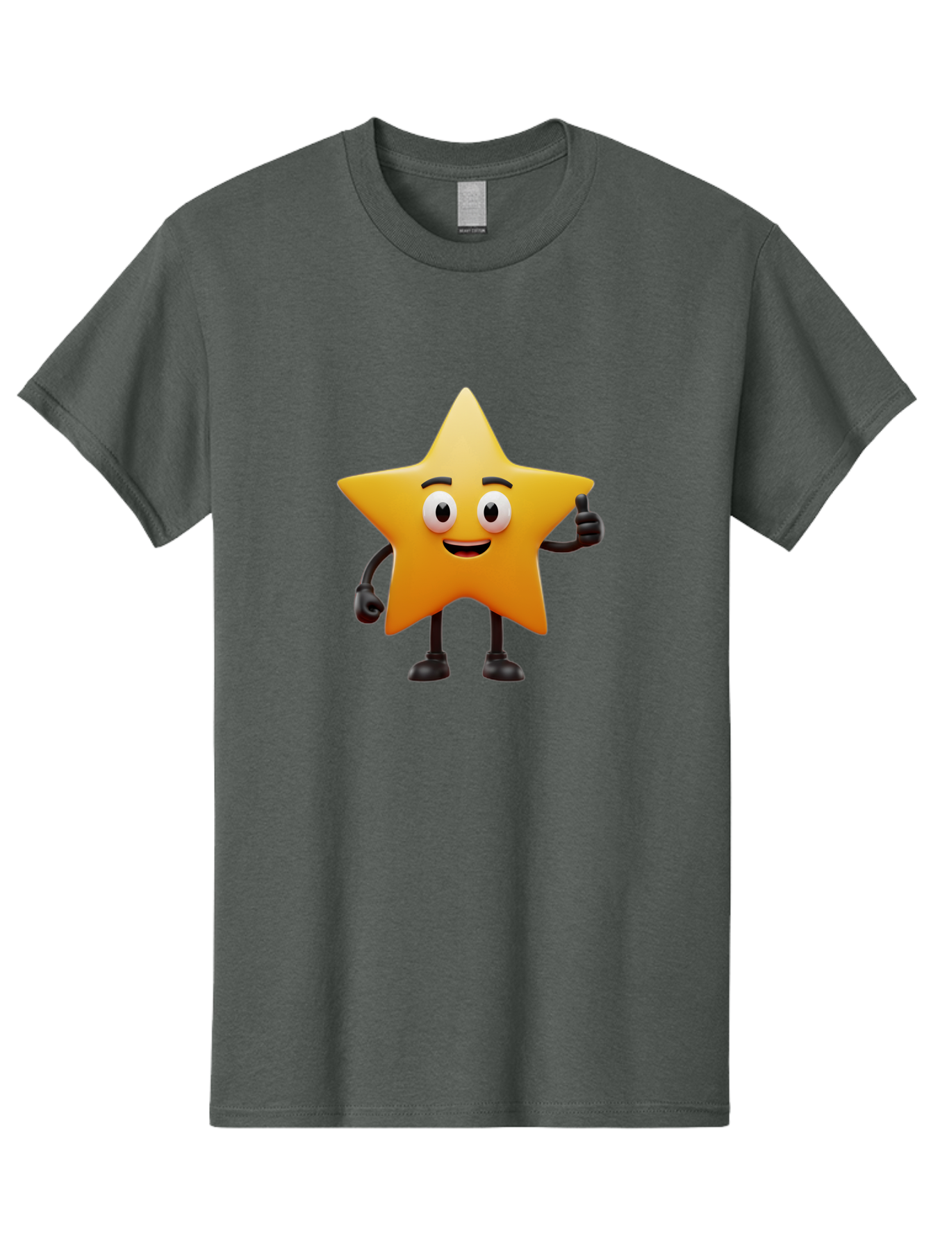 Star-Character Men'S Graphic Tee, 100% Cotton, Comfortable Casual Summer Wear, Machine Washable, Cartoon Star, Yellow Star, Smiling Face, Thumbs Up, Positive Attitude, Friendly Character, Animated Graphic, Happy Star, Star Character, Bae784