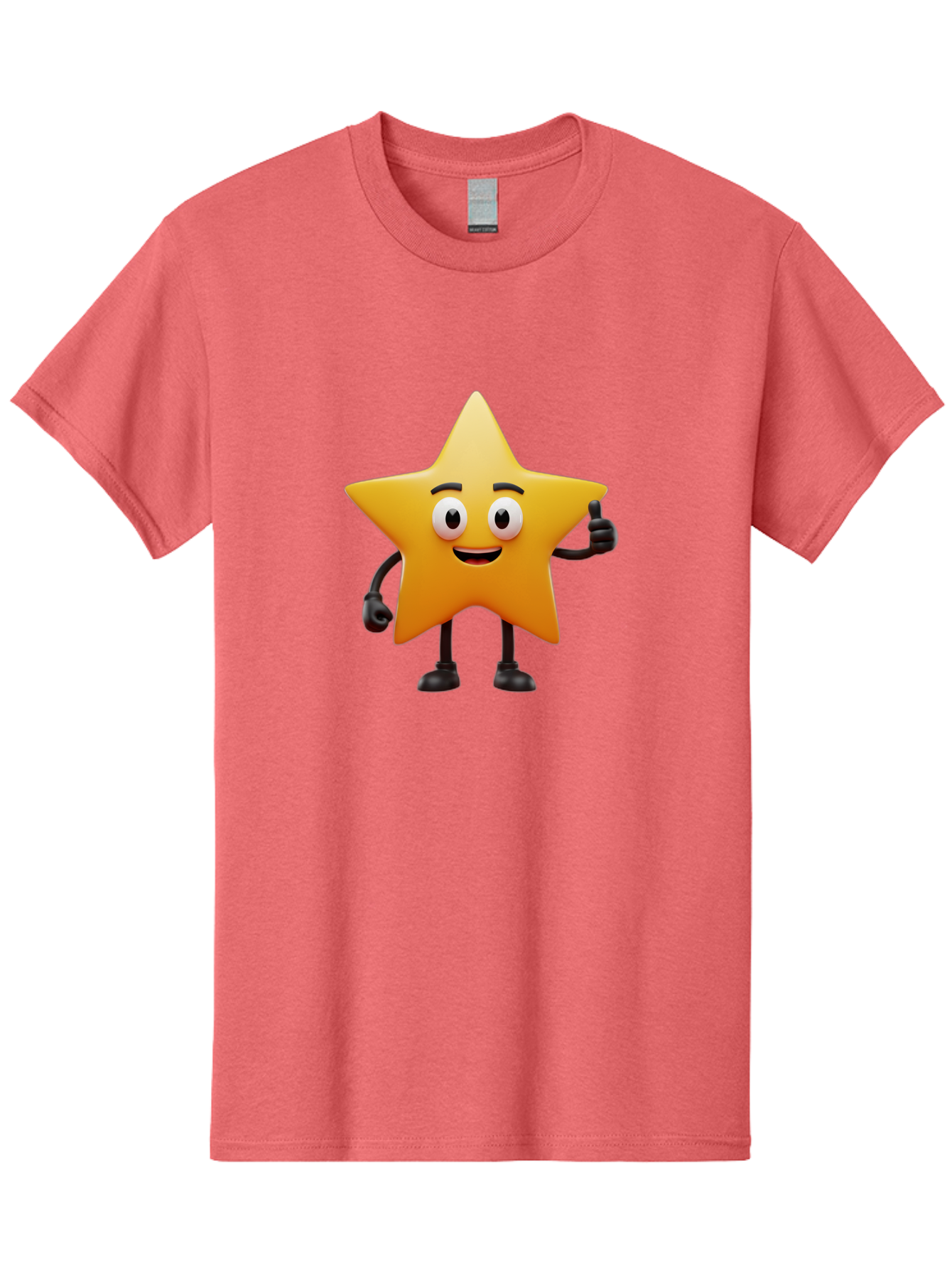 Star-Character Men'S Graphic Tee, 100% Cotton, Comfortable Casual Summer Wear, Machine Washable, Cartoon Star, Yellow Star, Smiling Face, Thumbs Up, Positive Attitude, Friendly Character, Animated Graphic, Happy Star, Star Character, Bae784