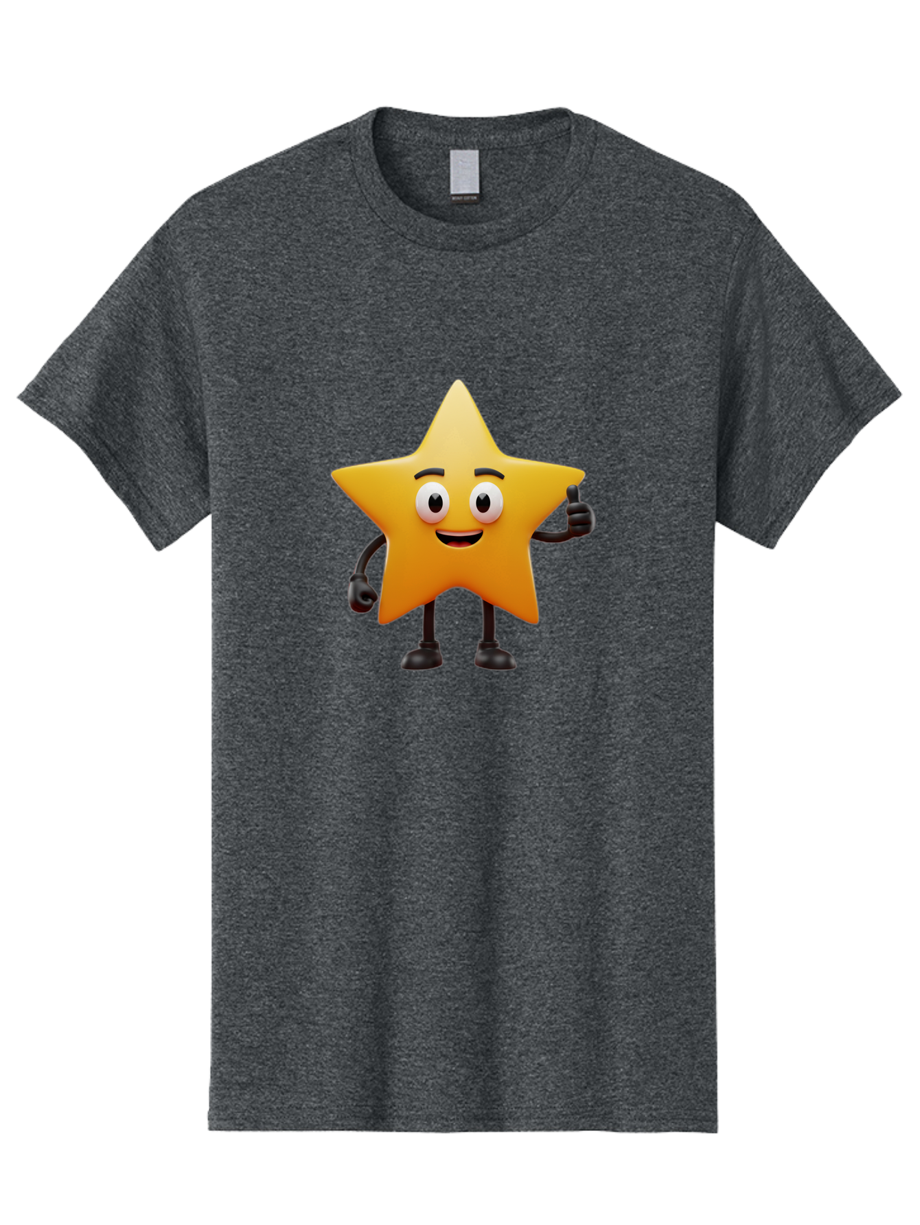 Star-Character Men'S Graphic Tee, 100% Cotton, Comfortable Casual Summer Wear, Machine Washable, Cartoon Star, Yellow Star, Smiling Face, Thumbs Up, Positive Attitude, Friendly Character, Animated Graphic, Happy Star, Star Character, Bae784