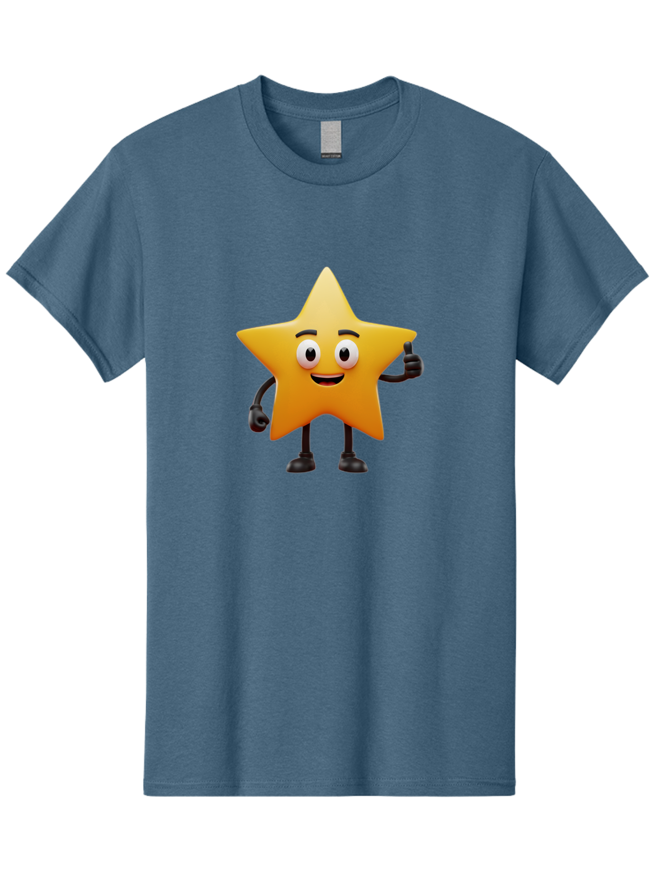 Star-Character Men'S Graphic Tee, 100% Cotton, Comfortable Casual Summer Wear, Machine Washable, Cartoon Star, Yellow Star, Smiling Face, Thumbs Up, Positive Attitude, Friendly Character, Animated Graphic, Happy Star, Star Character, Bae784