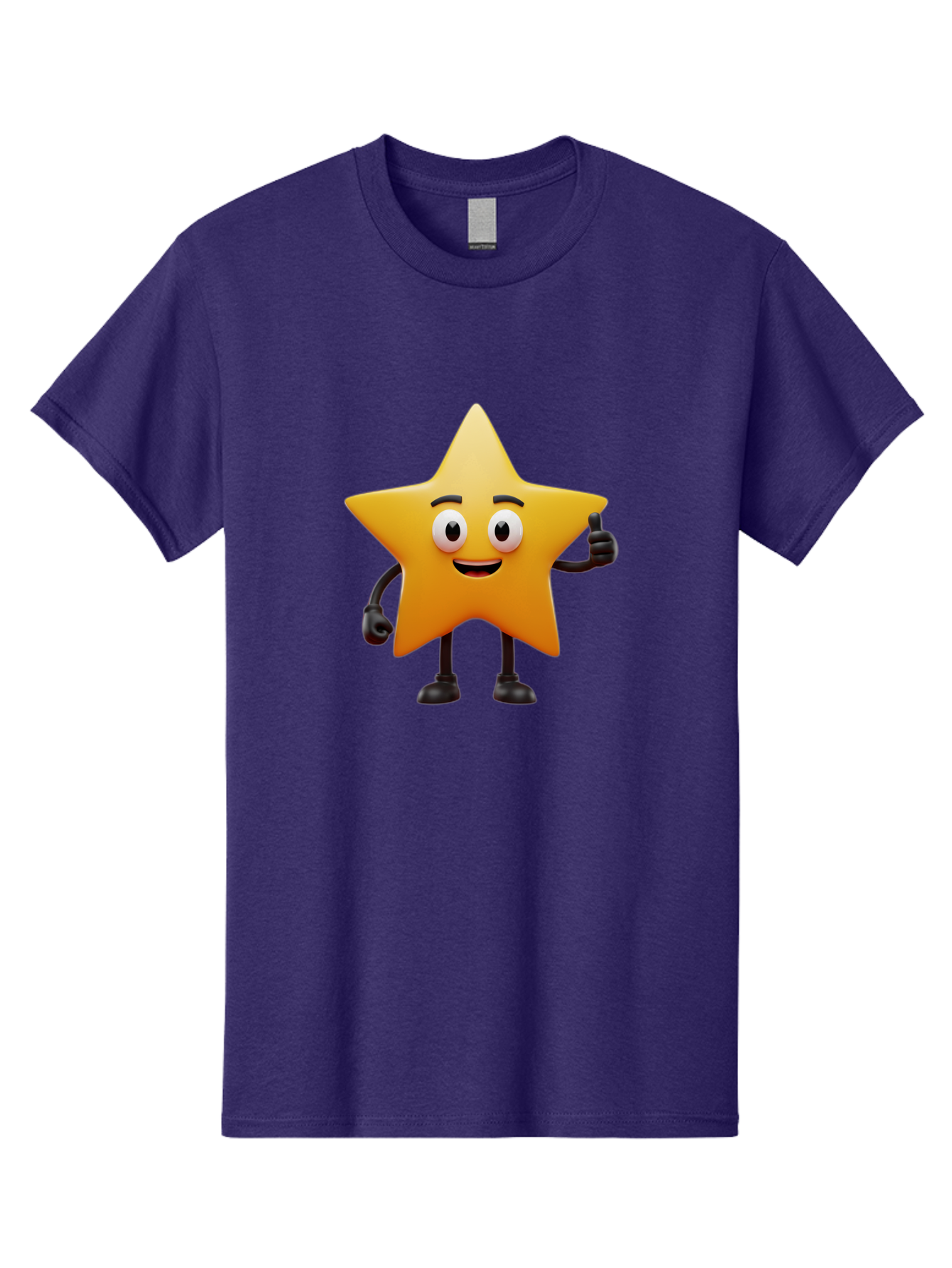 Star-Character Men'S Graphic Tee, 100% Cotton, Comfortable Casual Summer Wear, Machine Washable, Cartoon Star, Yellow Star, Smiling Face, Thumbs Up, Positive Attitude, Friendly Character, Animated Graphic, Happy Star, Star Character, Bae784