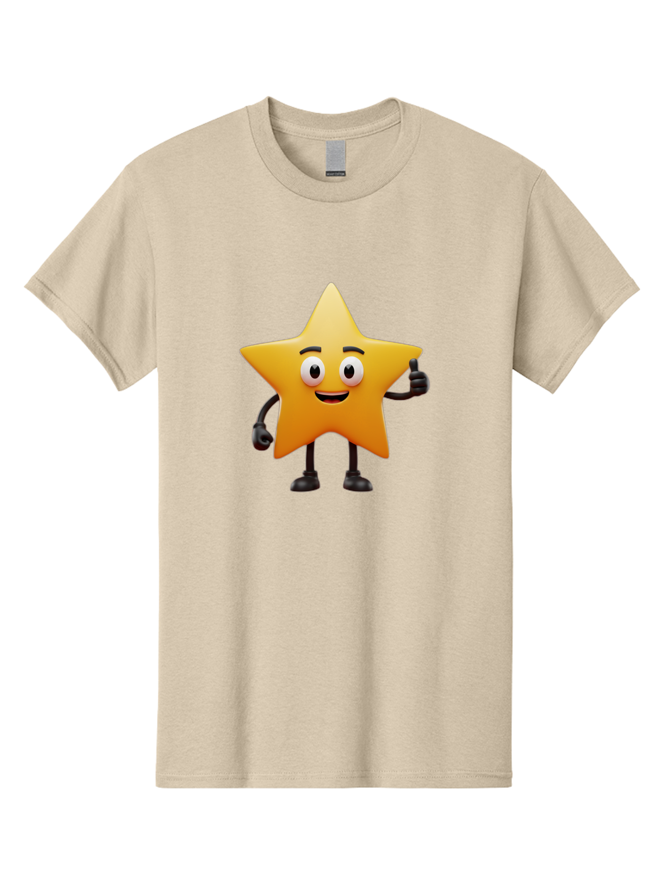 Star-Character Men'S Graphic Tee, 100% Cotton, Comfortable Casual Summer Wear, Machine Washable, Cartoon Star, Yellow Star, Smiling Face, Thumbs Up, Positive Attitude, Friendly Character, Animated Graphic, Happy Star, Star Character, Bae784