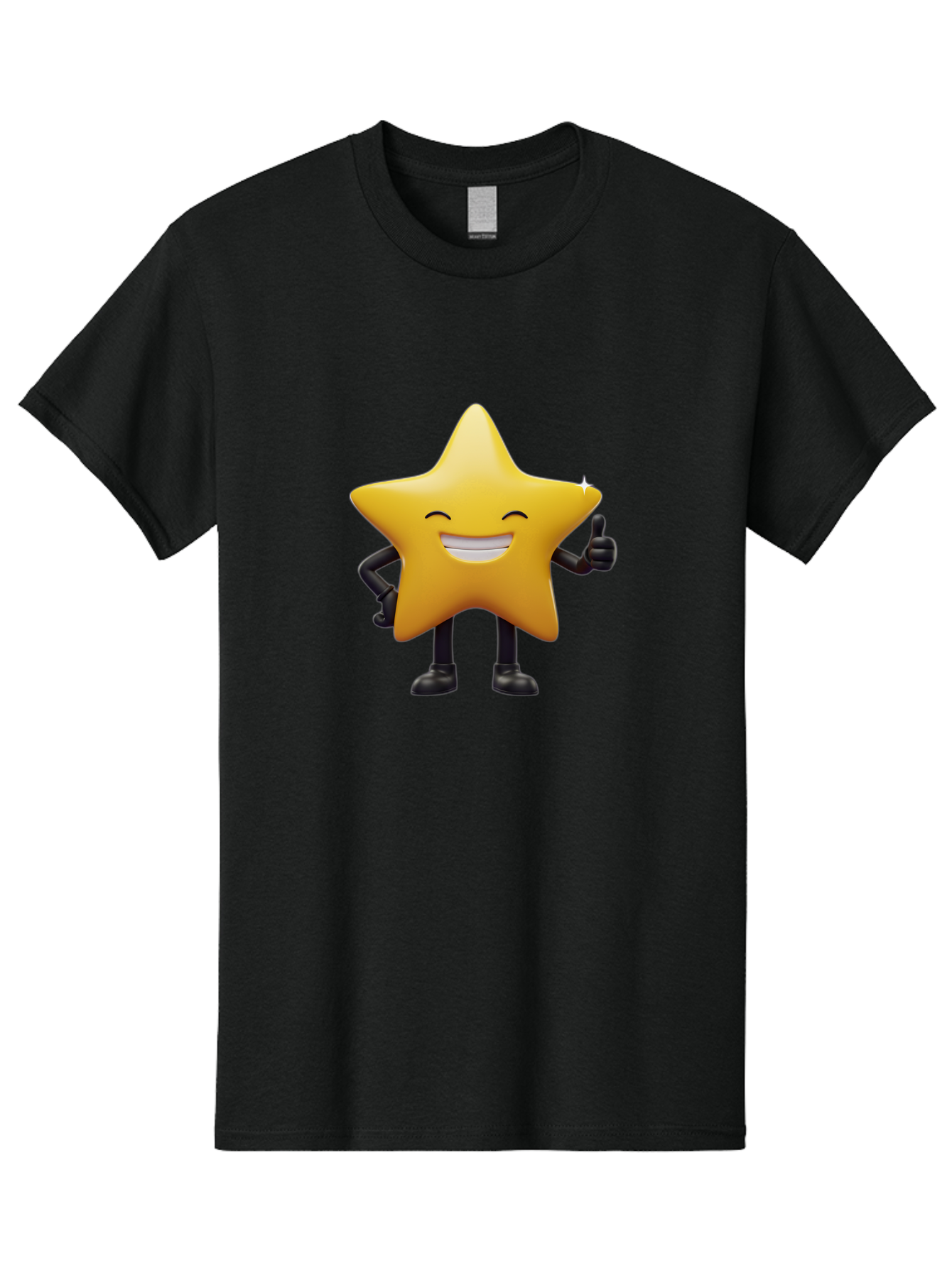 Star-Emoji Men'S Graphic Tee, 100% Cotton, Comfortable Casual Summer Wear, Machine Washable, Smiling Star, Thumbs Up, Happy Face, Cartoon Character, Black Limbs, Yellow Body, Friendly Gesture, Positive Attitude, Cute Emoji, Star Icon Bae785