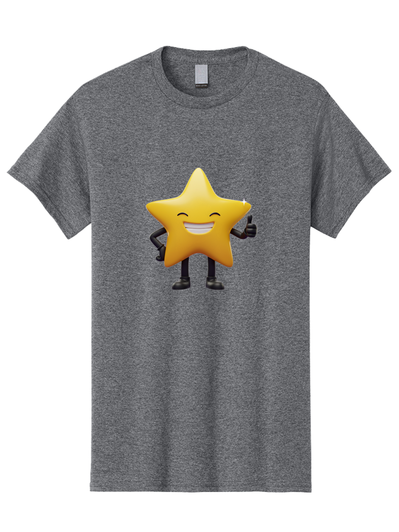 Star-Emoji Men'S Graphic Tee, 100% Cotton, Comfortable Casual Summer Wear, Machine Washable, Smiling Star, Thumbs Up, Happy Face, Cartoon Character, Black Limbs, Yellow Body, Friendly Gesture, Positive Attitude, Cute Emoji, Star Icon Bae785