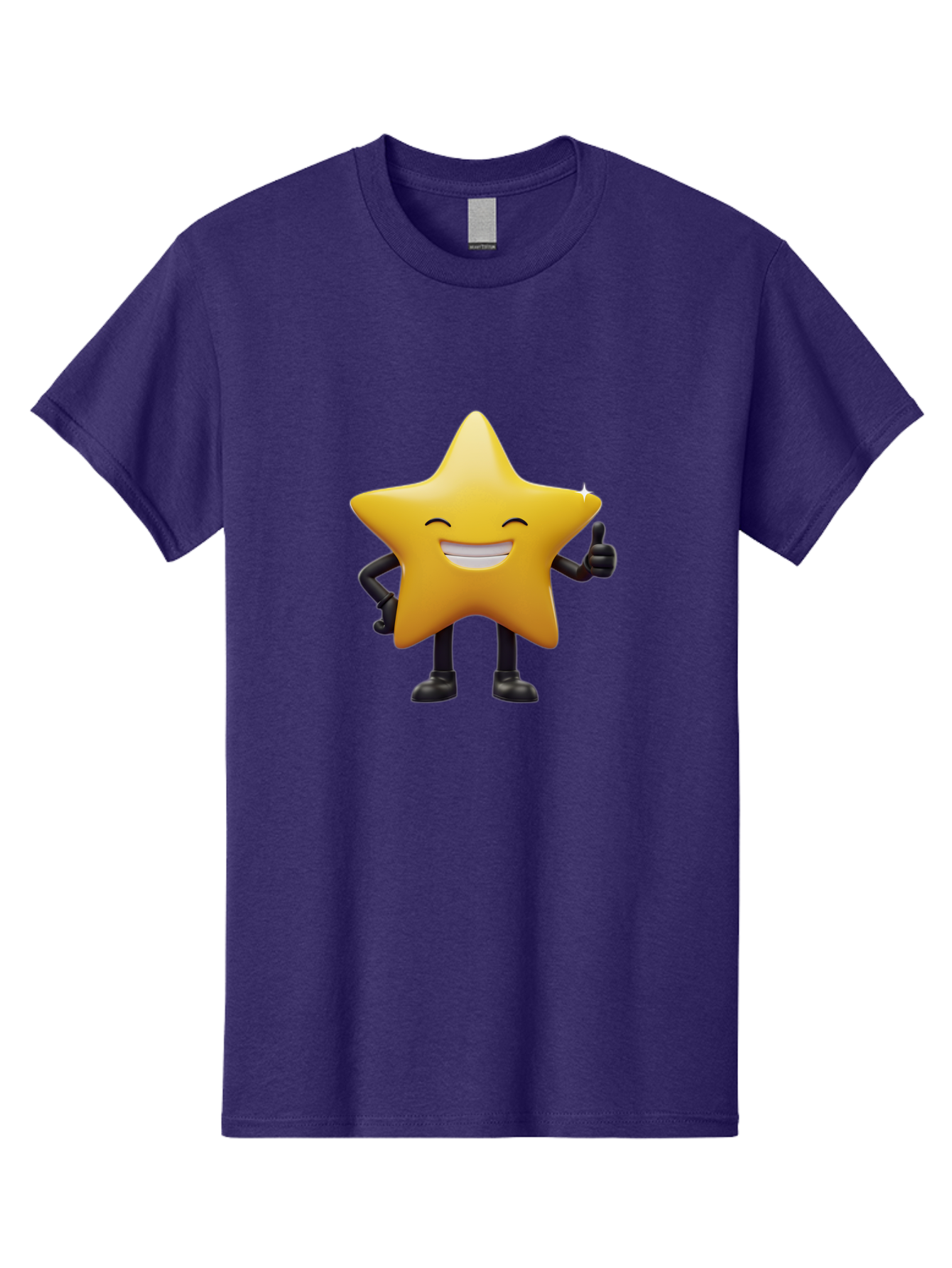 Star-Emoji Men'S Graphic Tee, 100% Cotton, Comfortable Casual Summer Wear, Machine Washable, Smiling Star, Thumbs Up, Happy Face, Cartoon Character, Black Limbs, Yellow Body, Friendly Gesture, Positive Attitude, Cute Emoji, Star Icon Bae785