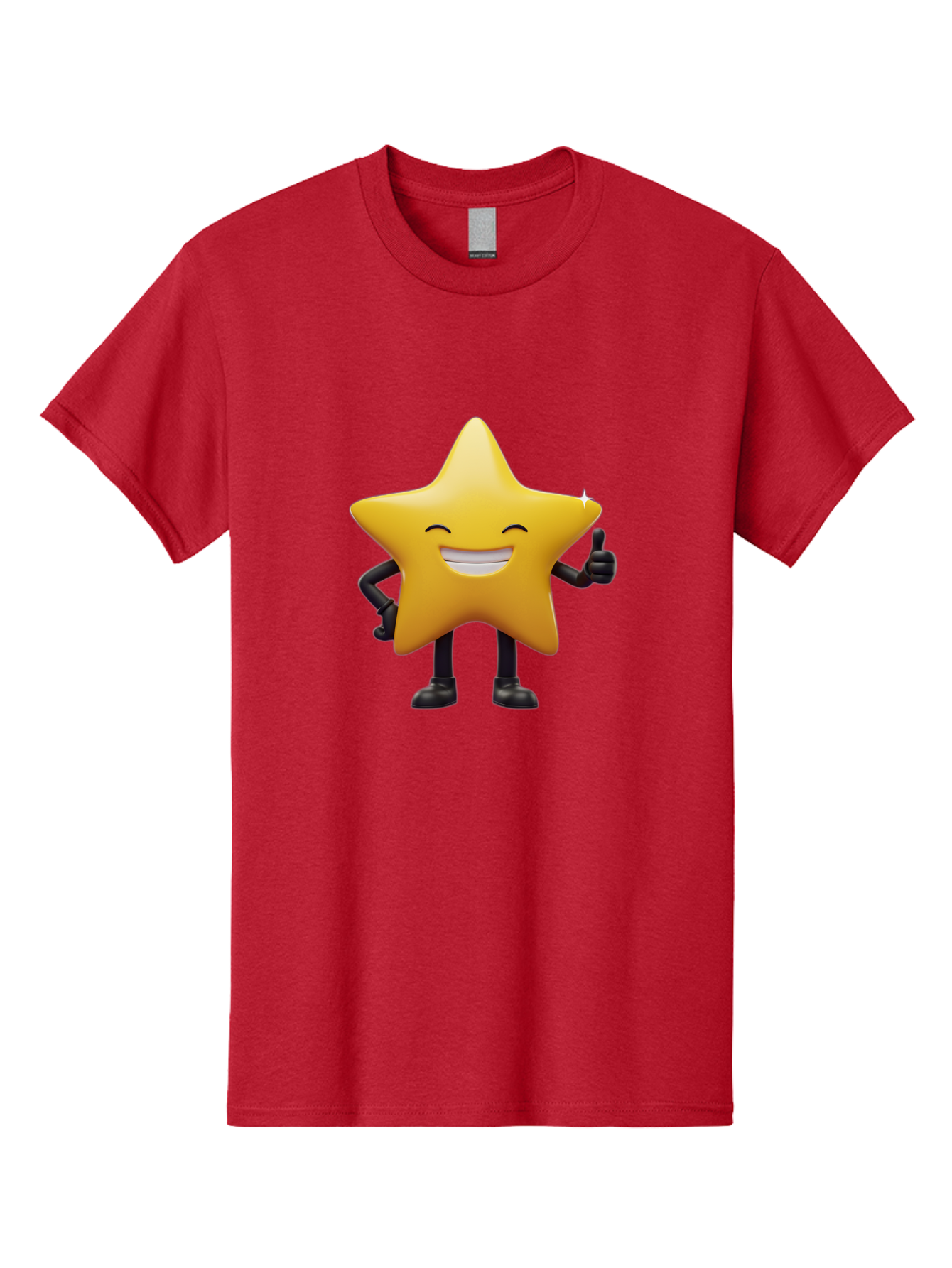 Star-Emoji Men'S Graphic Tee, 100% Cotton, Comfortable Casual Summer Wear, Machine Washable, Smiling Star, Thumbs Up, Happy Face, Cartoon Character, Black Limbs, Yellow Body, Friendly Gesture, Positive Attitude, Cute Emoji, Star Icon Bae785