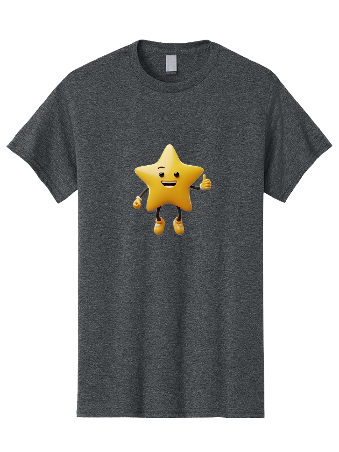 Star-Mascot Men'S Graphic Tee, 100% Cotton, Comfortable Casual Summer Wear, Machine Washable, Smiling Star Character, Thumbs Up Gesture, Cartoon Style, Happy Expression, Yellow Star, 3D Rendering, Cute Mascot, Animated Character, Bae786