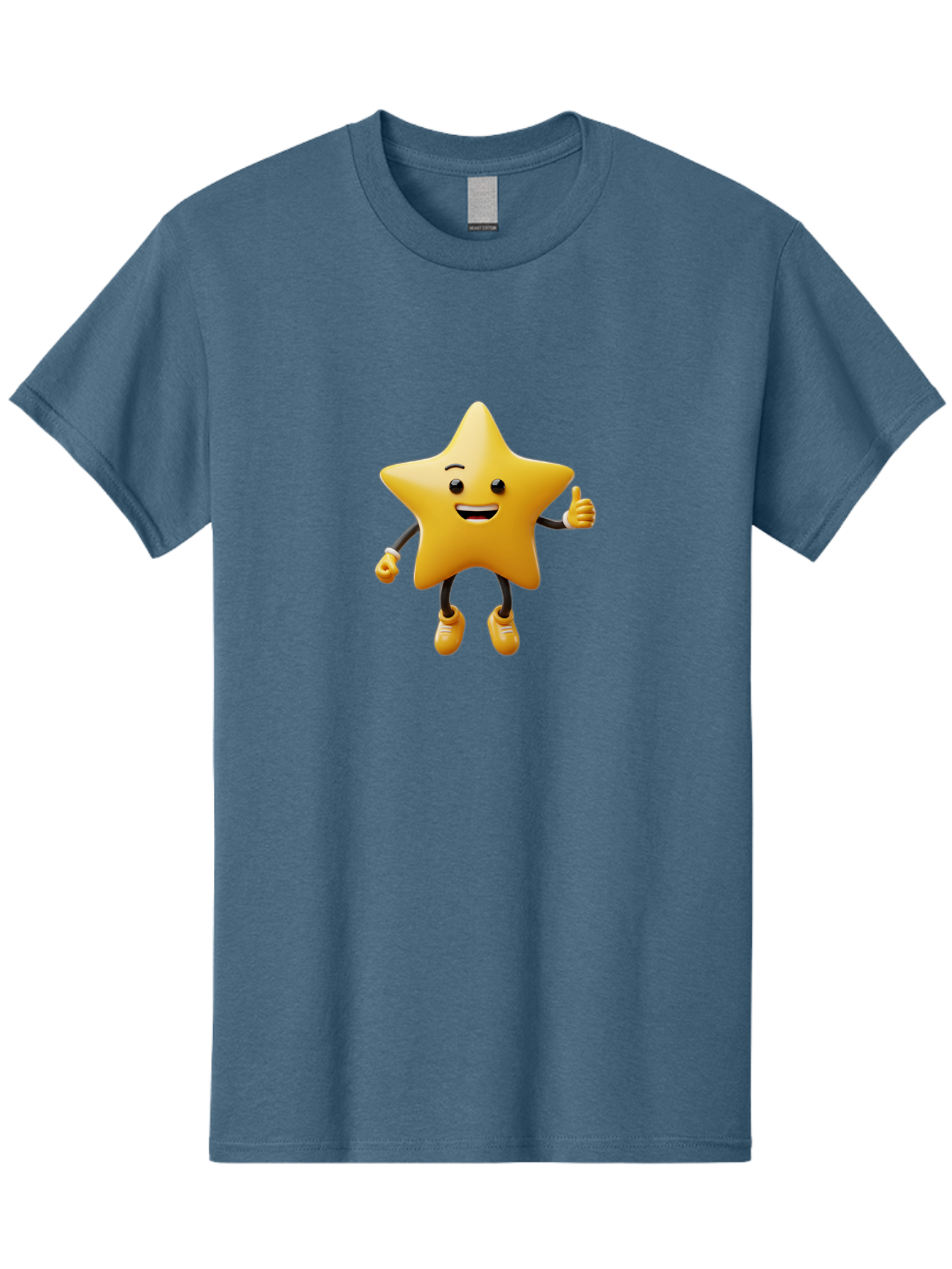 Star-Mascot Men'S Graphic Tee, 100% Cotton, Comfortable Casual Summer Wear, Machine Washable, Smiling Star Character, Thumbs Up Gesture, Cartoon Style, Happy Expression, Yellow Star, 3D Rendering, Cute Mascot, Animated Character, Bae786