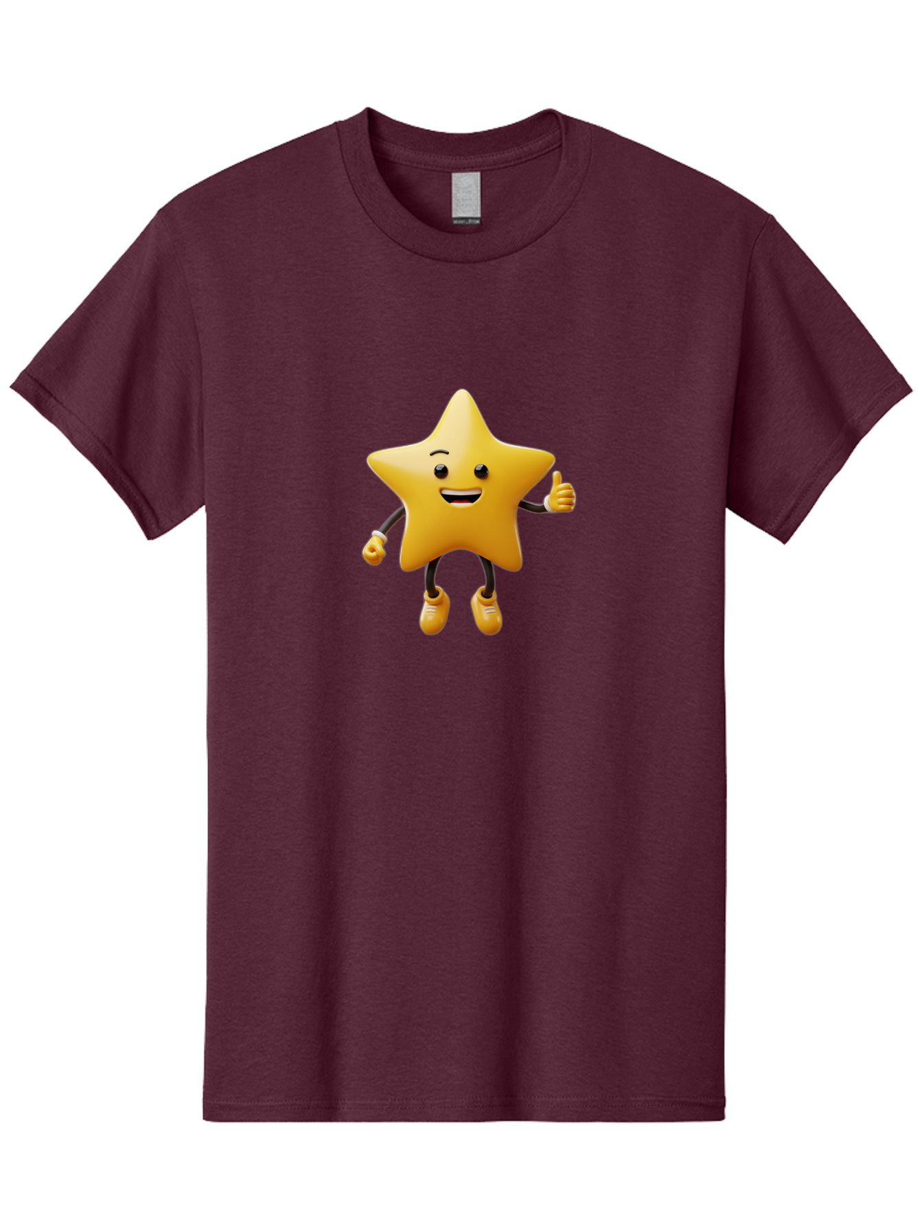 Star-Mascot Men'S Graphic Tee, 100% Cotton, Comfortable Casual Summer Wear, Machine Washable, Smiling Star Character, Thumbs Up Gesture, Cartoon Style, Happy Expression, Yellow Star, 3D Rendering, Cute Mascot, Animated Character, Bae786