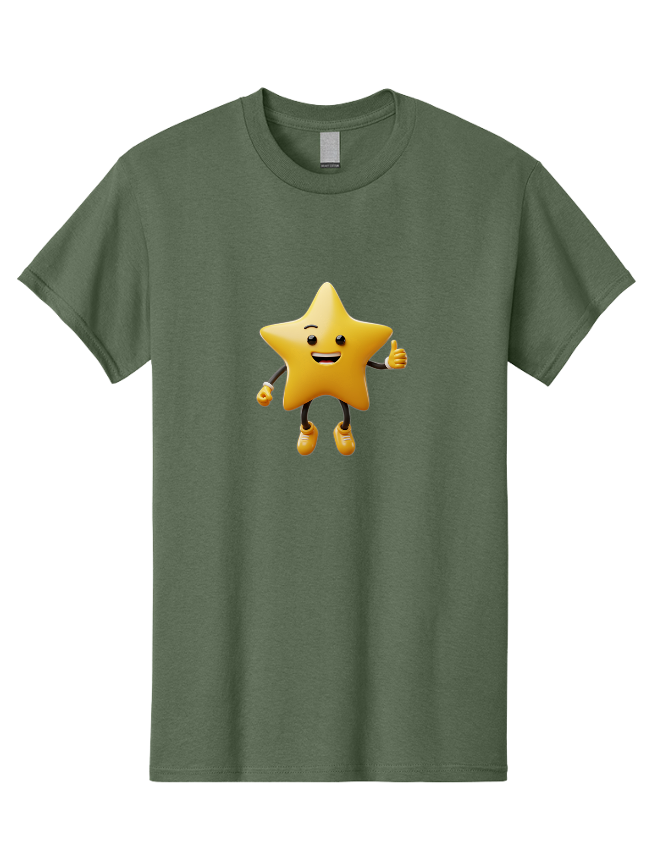 Star-Mascot Men'S Graphic Tee, 100% Cotton, Comfortable Casual Summer Wear, Machine Washable, Smiling Star Character, Thumbs Up Gesture, Cartoon Style, Happy Expression, Yellow Star, 3D Rendering, Cute Mascot, Animated Character, Bae786