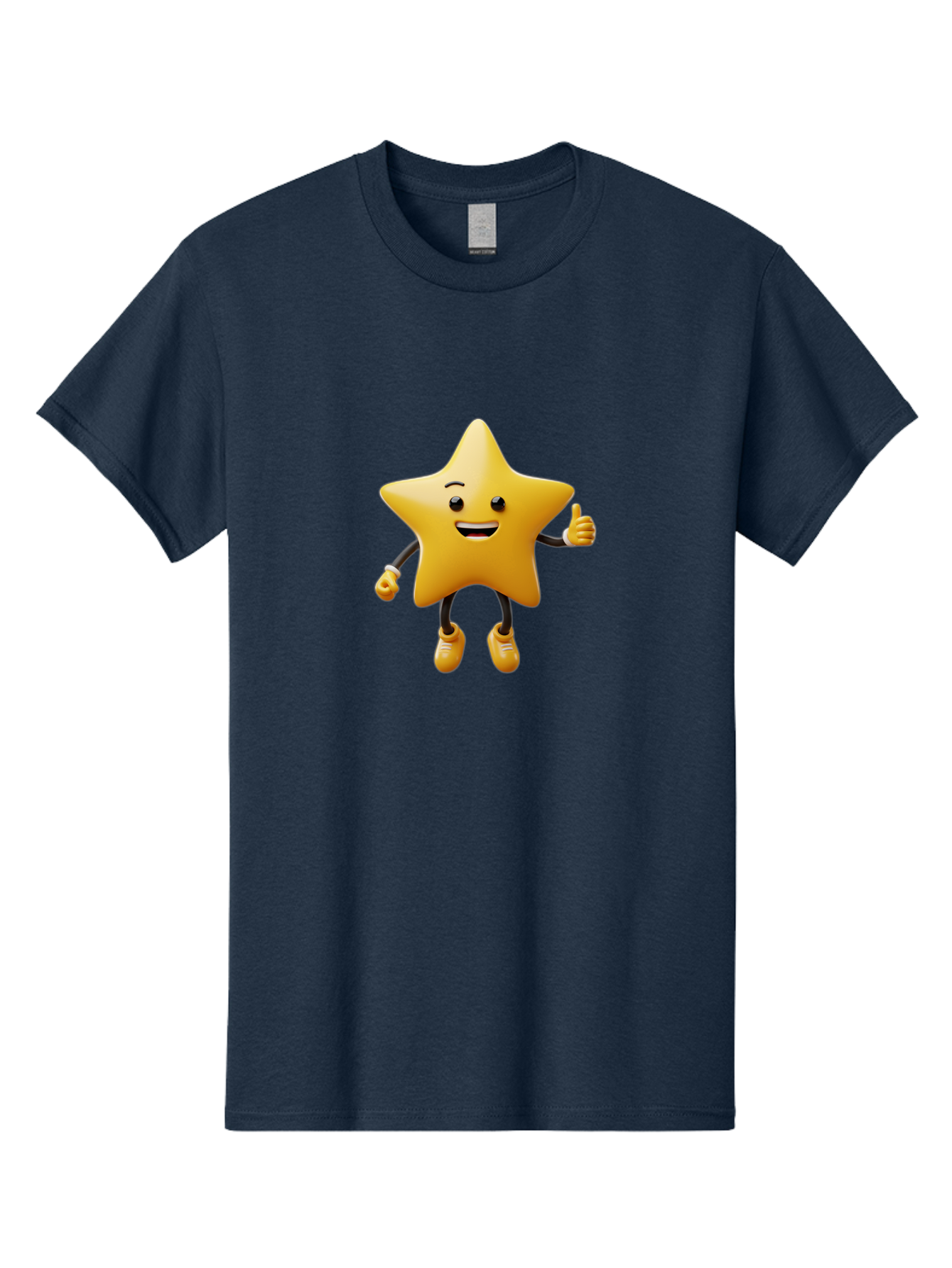 Star-Mascot Men'S Graphic Tee, 100% Cotton, Comfortable Casual Summer Wear, Machine Washable, Smiling Star Character, Thumbs Up Gesture, Cartoon Style, Happy Expression, Yellow Star, 3D Rendering, Cute Mascot, Animated Character, Bae786
